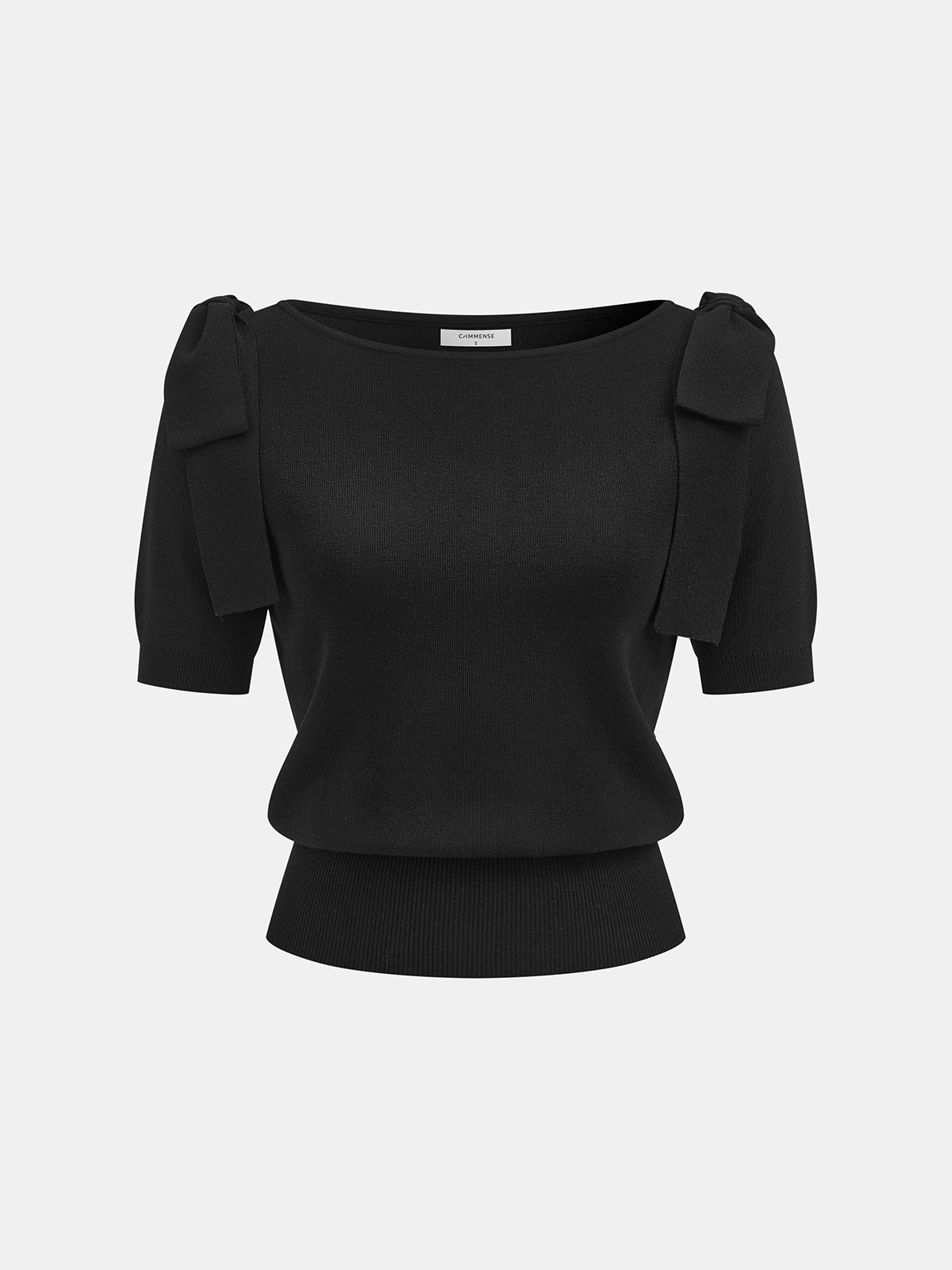 Bow Shoulder Short Sleeve Knit Sweater