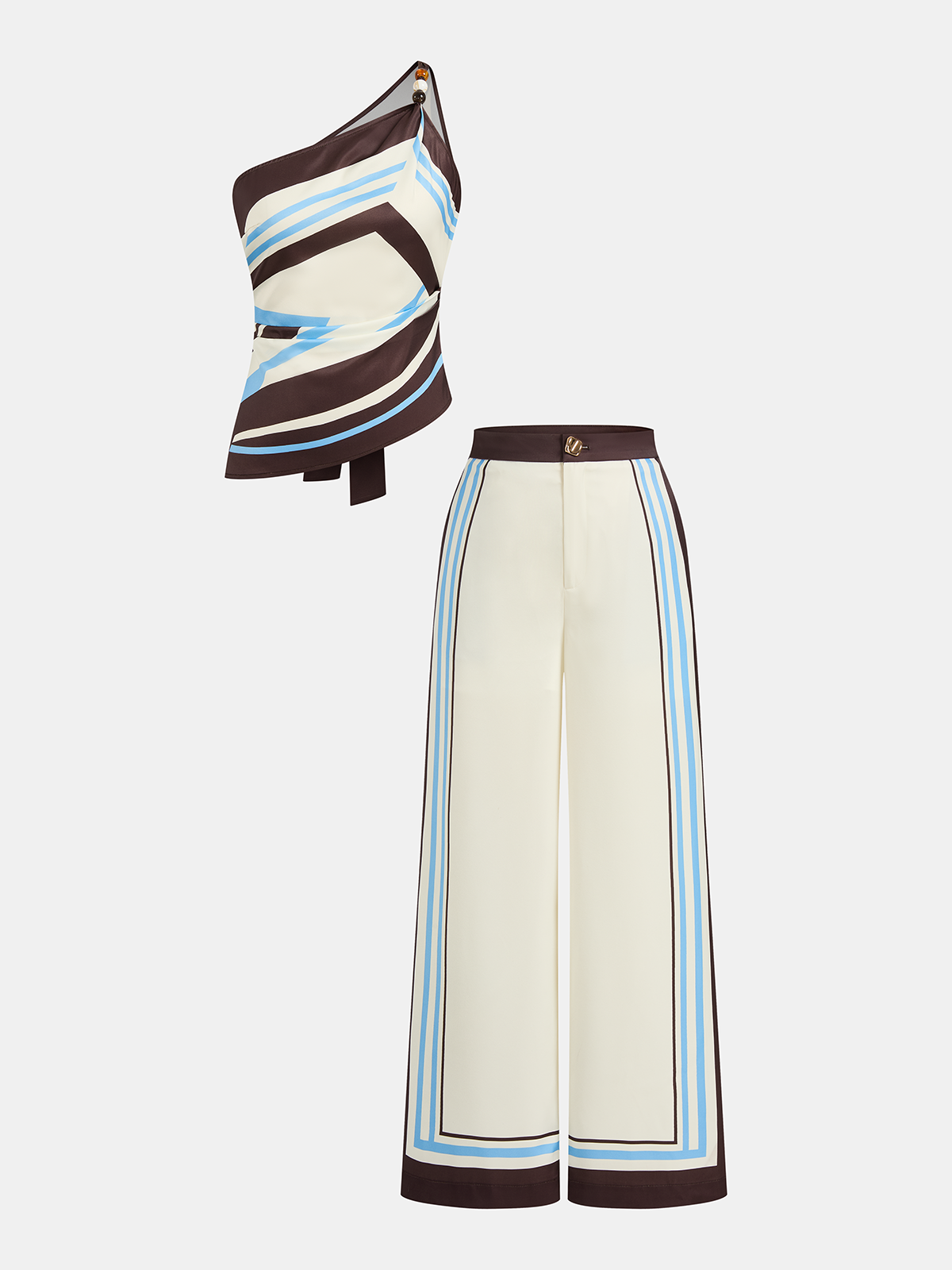 Printed One Shoulder Satin Top & Pants Set
