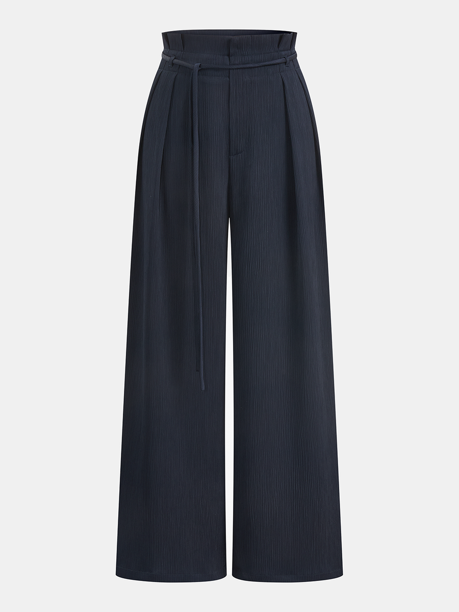 Satin Paperbag Waist Wide Leg Pants