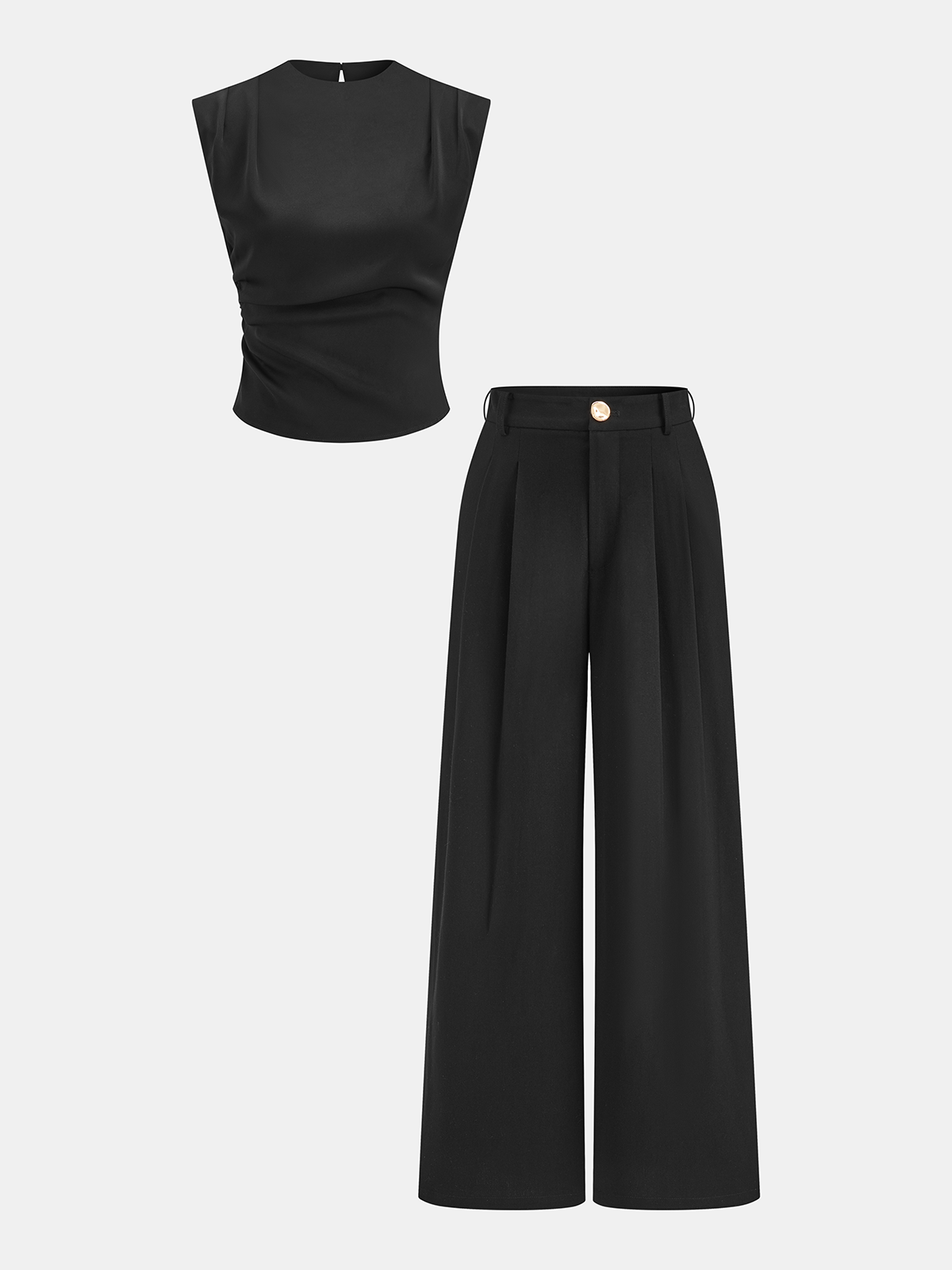 Sleeveless Ruched Top & Pleated Pants Set