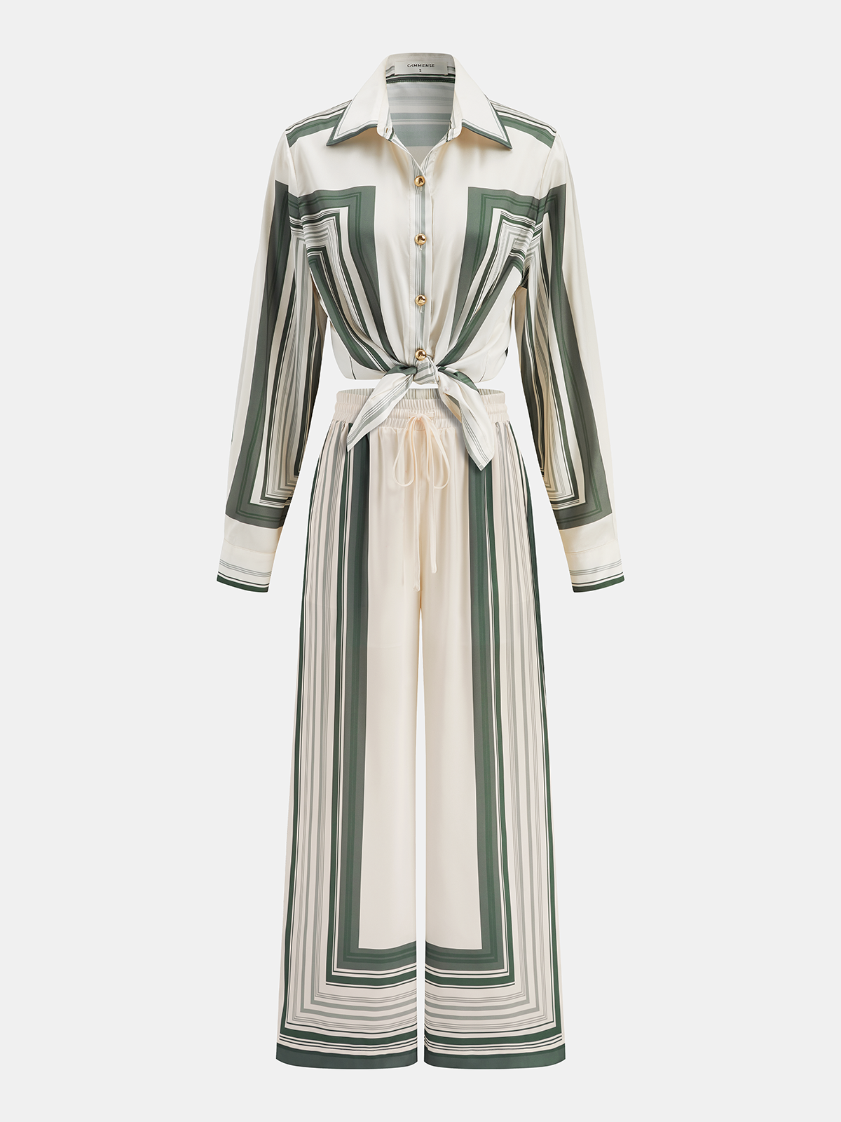 Geometric Print Shirt & Wide Leg Pants Set