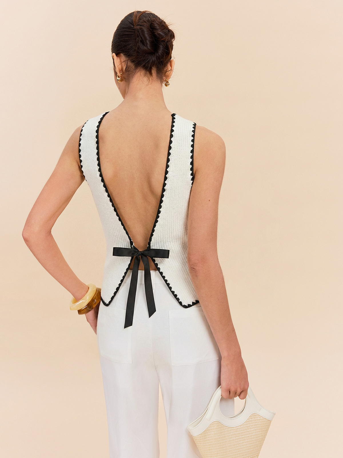 Scalloped Trim Tie-Back Sweater Vest