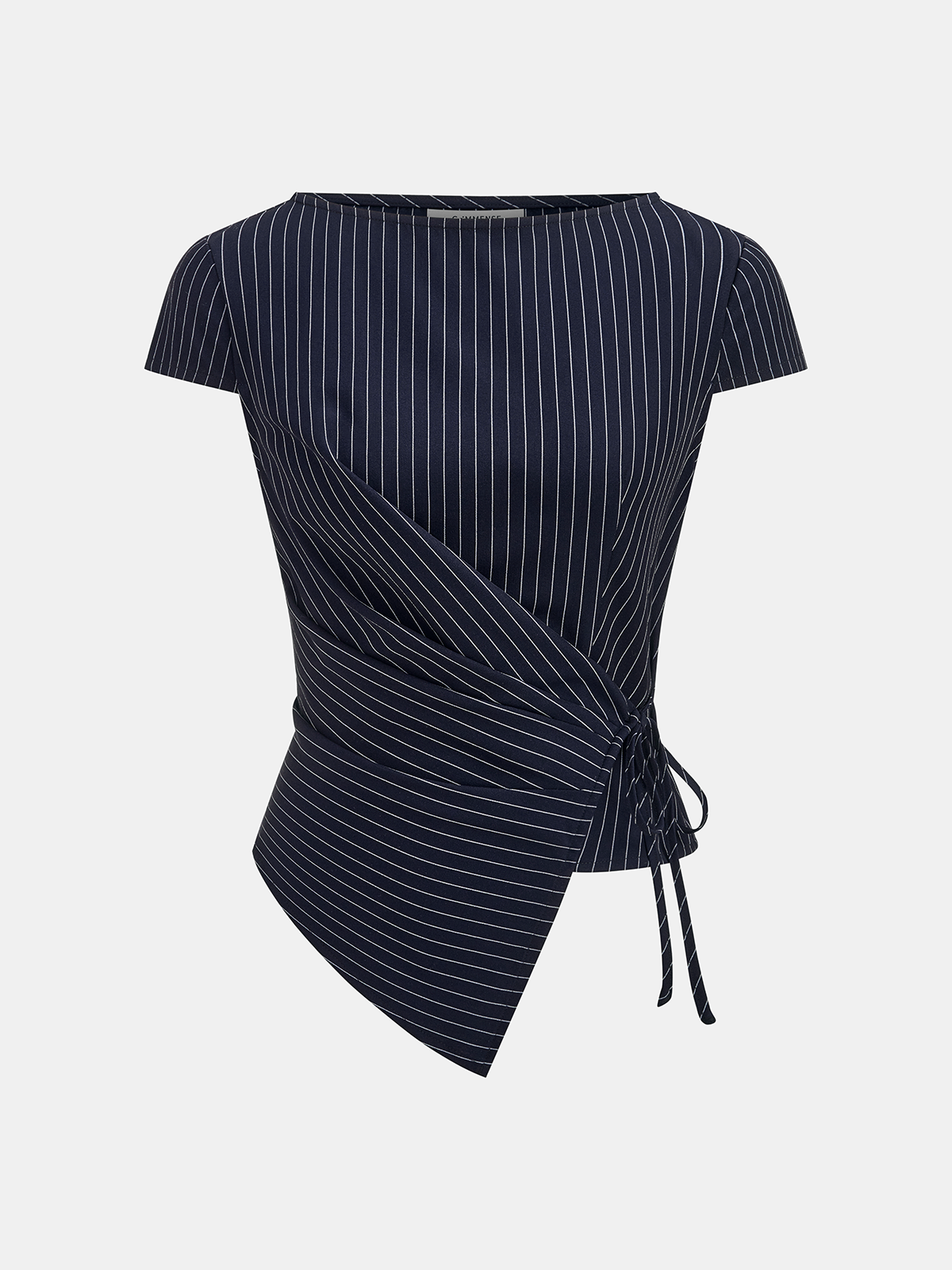 Pinstripe Wrap Tie Top & Wide-Leg Pants Set