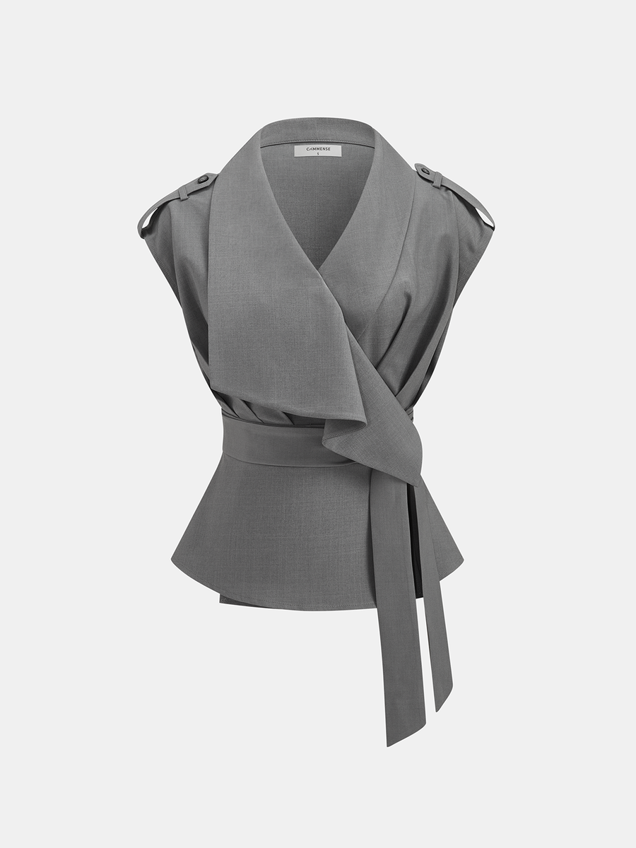 Wrap Front Fitted Top & Pleated Pants Set