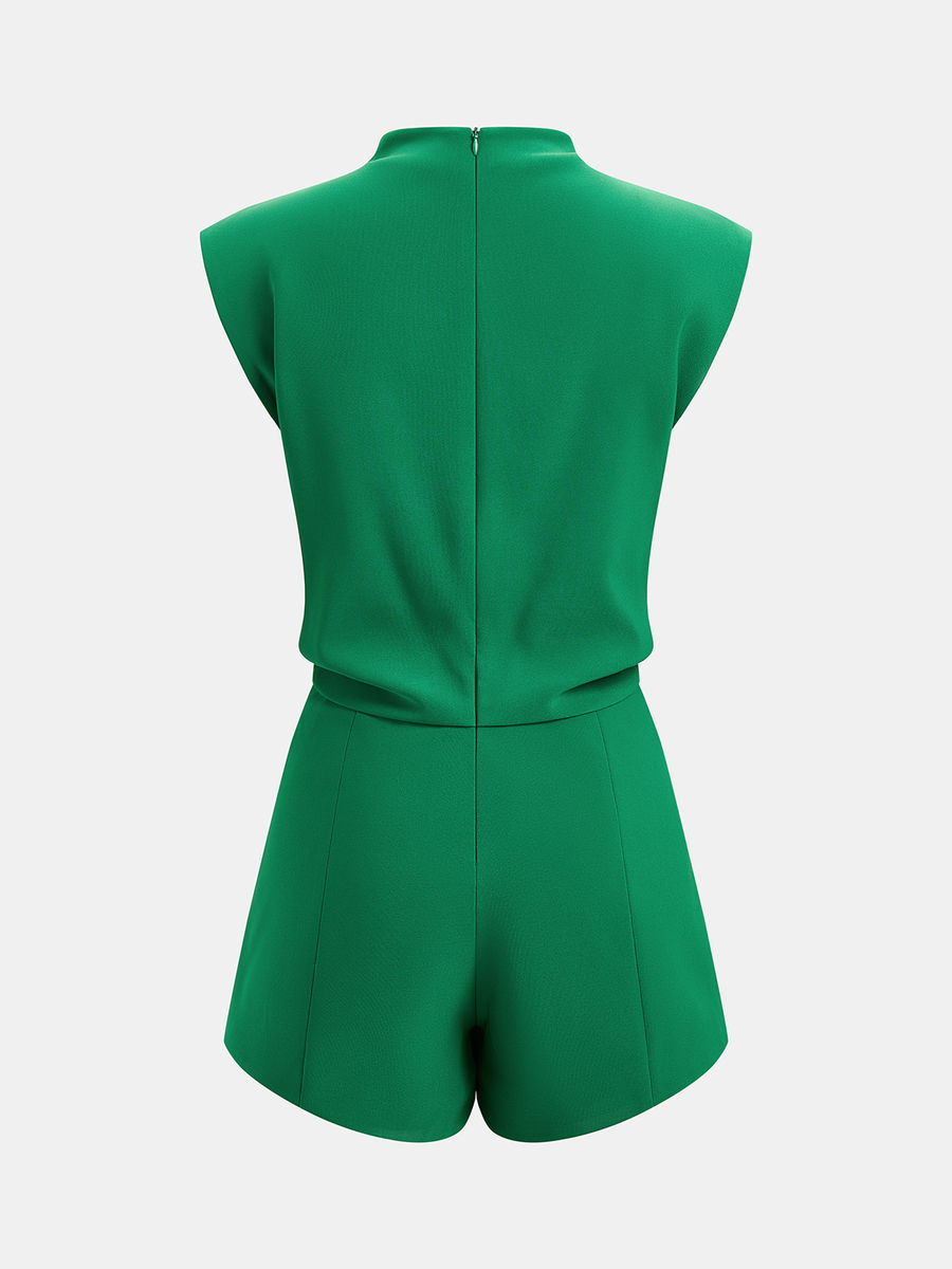 Draped Sleeveless Mock Neck Romper