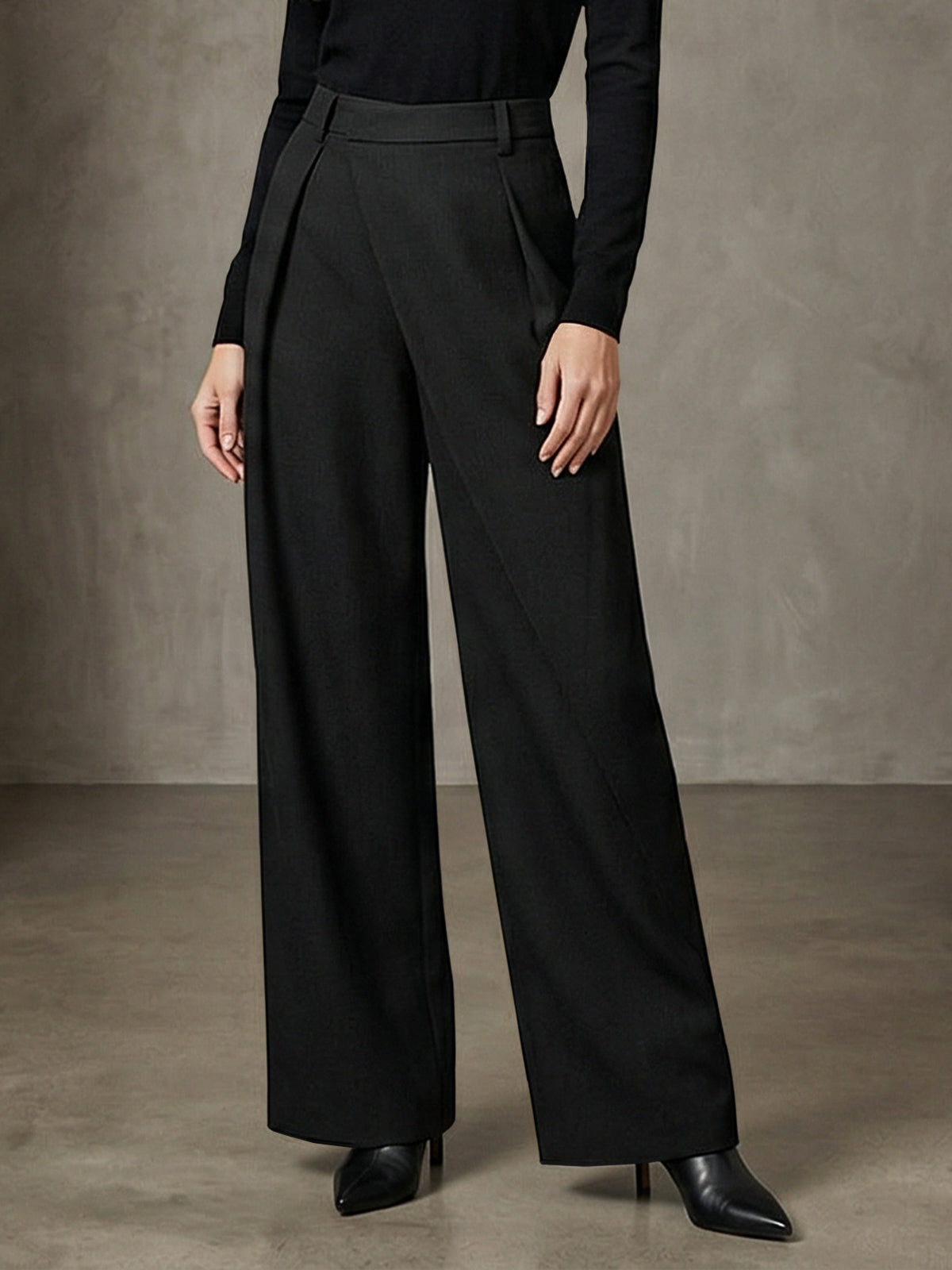 Asymmetric Pleated Wide-Leg Pants