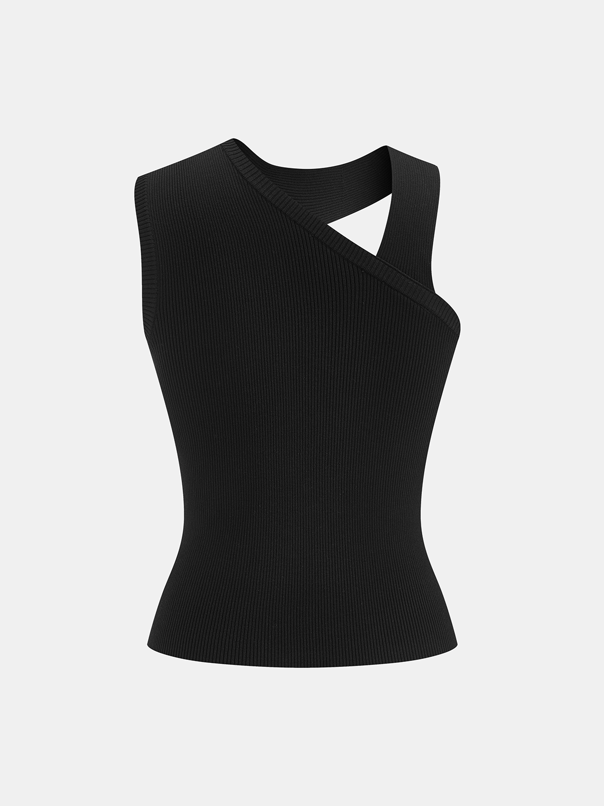 Asymmetrical Cut-Out Ribbed Knit Tank Top