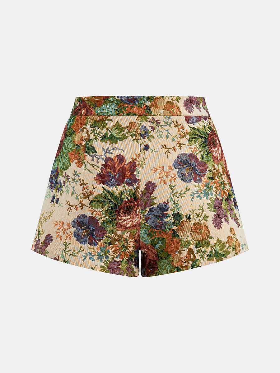 Floral Jacquard Mid-Waist Shorts