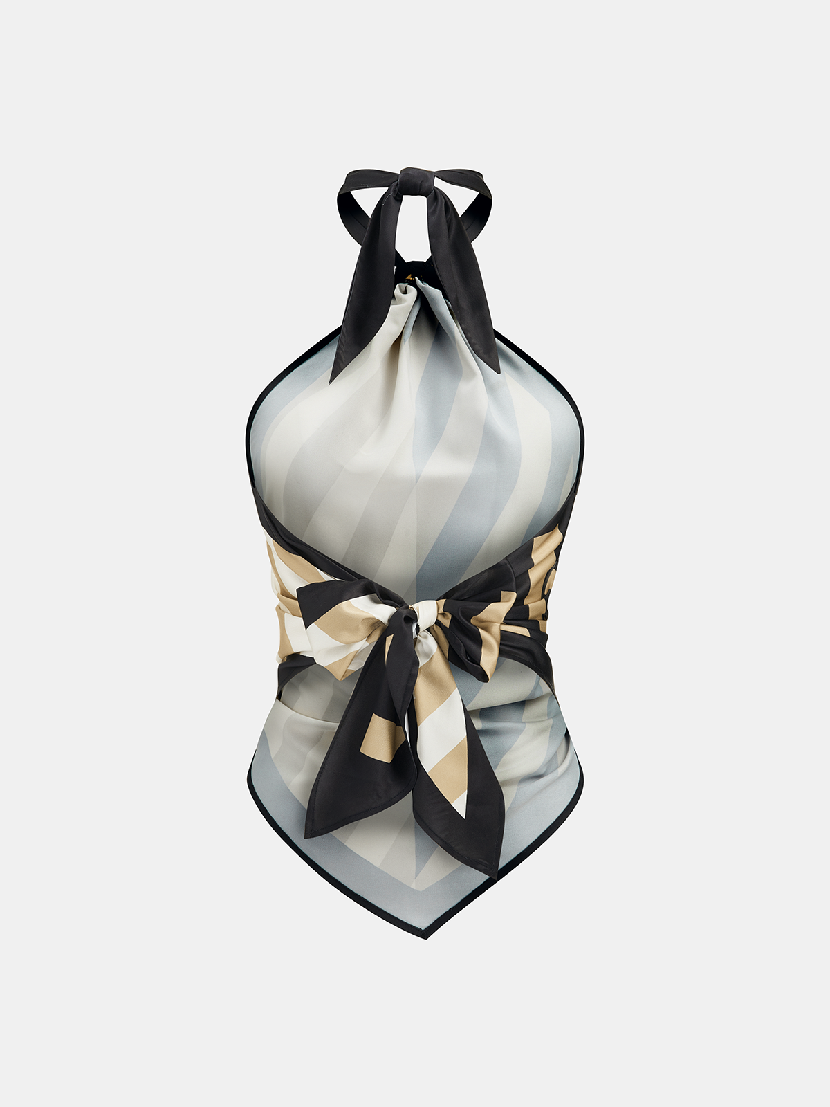 Geometric Striped Satin Halter Kerchief Top
