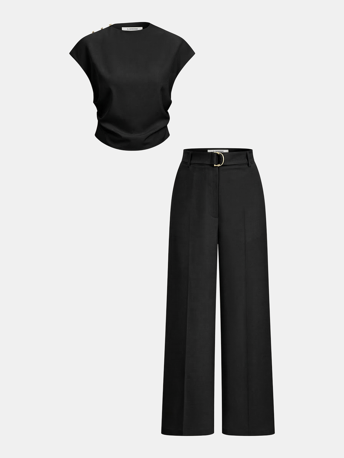 Sleeveless Ruched Top & Wide-Leg Pants Set