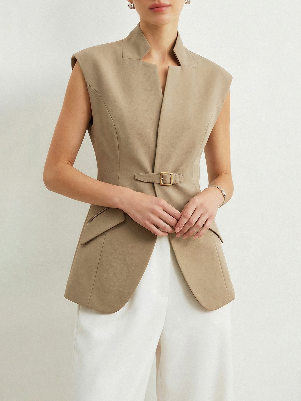 Notch Lapel Buckle Detail Blazer Vest