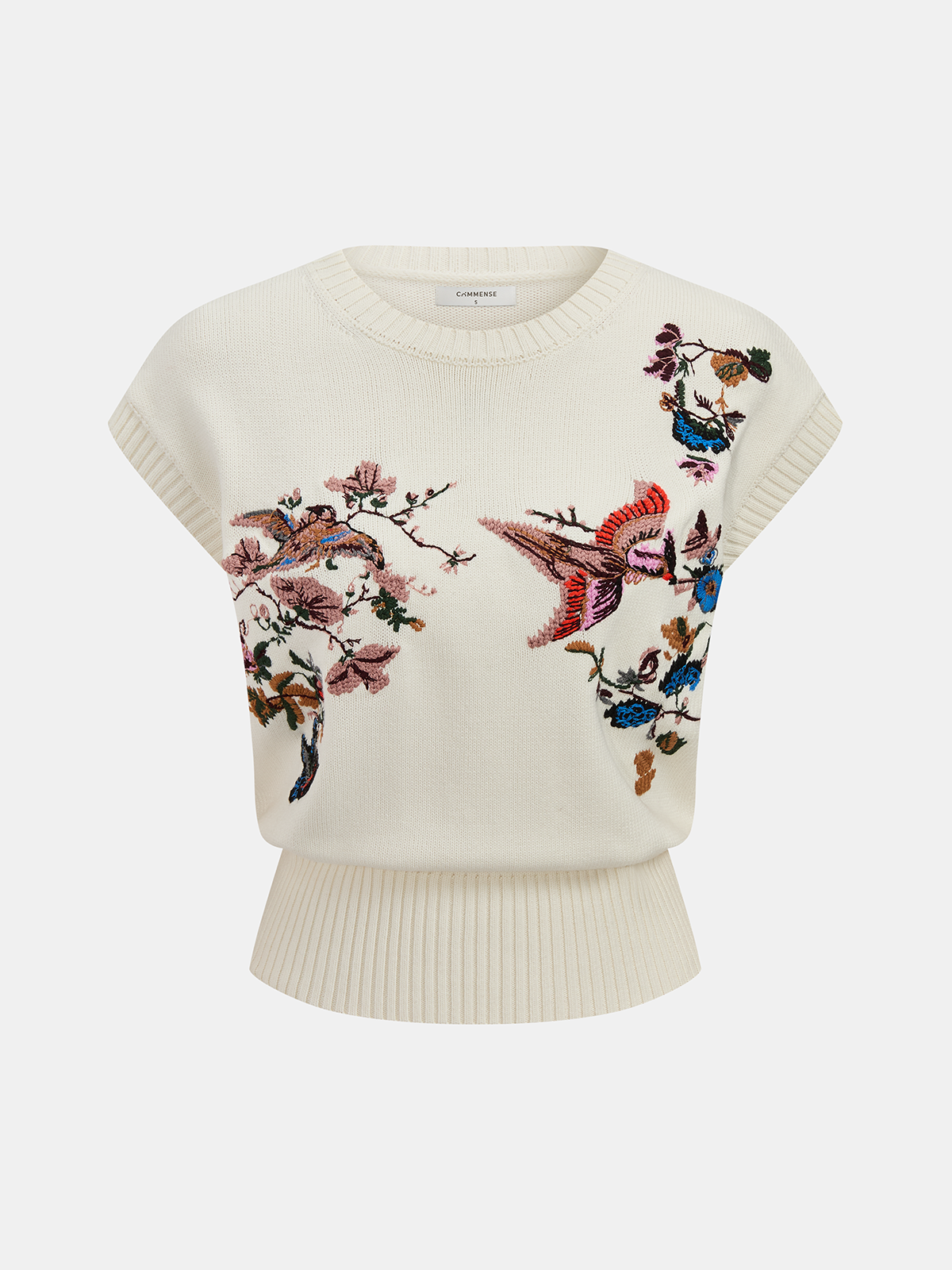 Embroidered Floral Bird Knit Vest