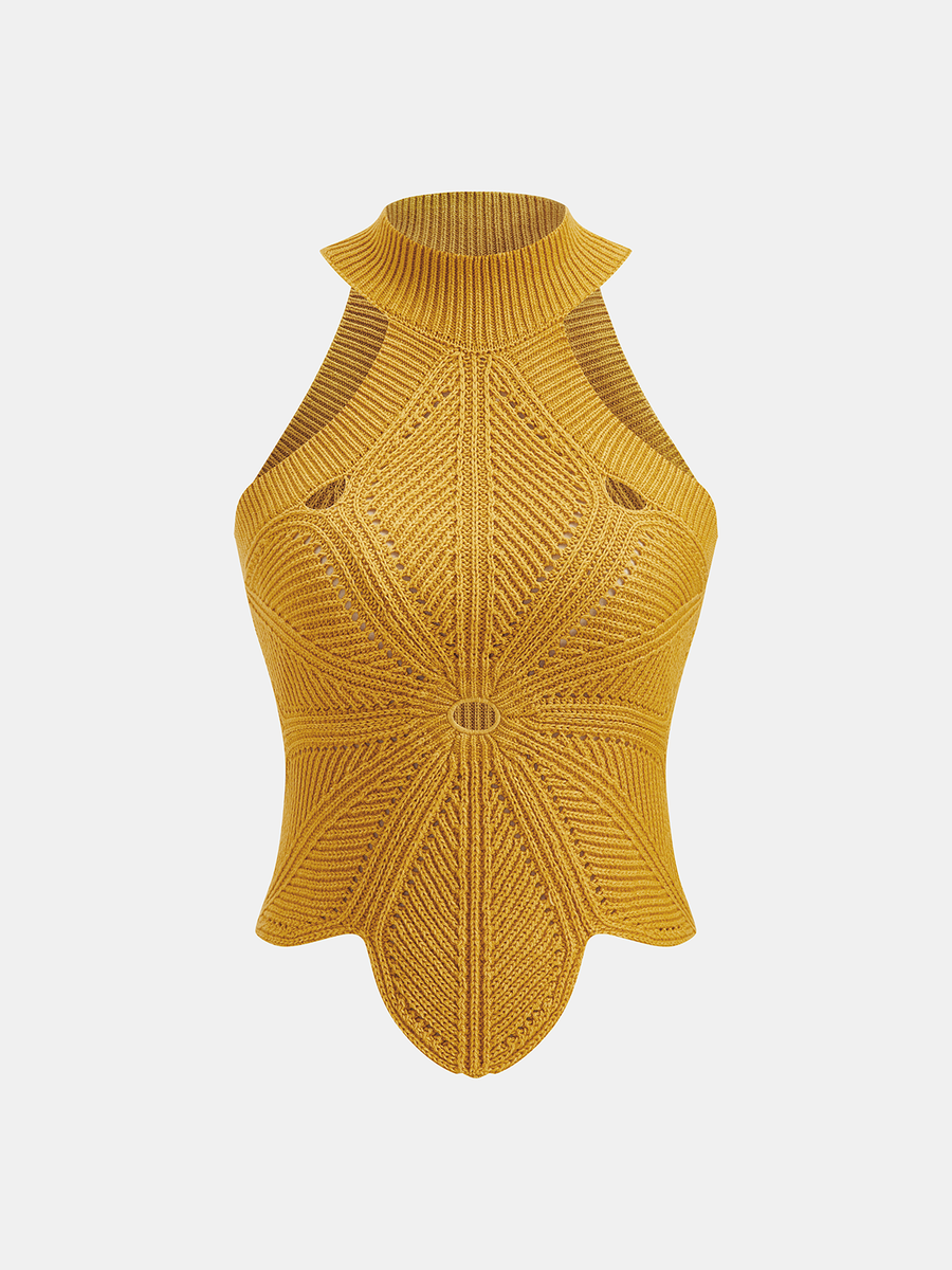 Sleeveless Hollow Out Knit Halter Top
