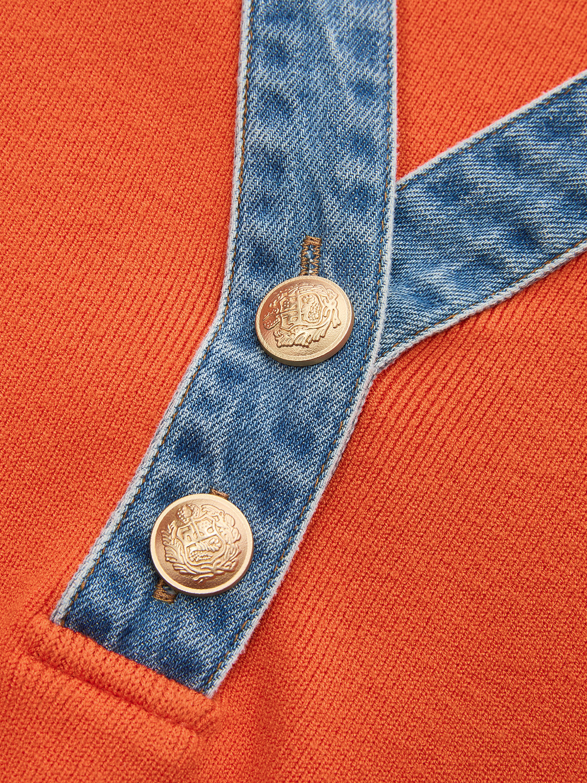 Denim Collar Metal Button Sleeveless Knit Vest
