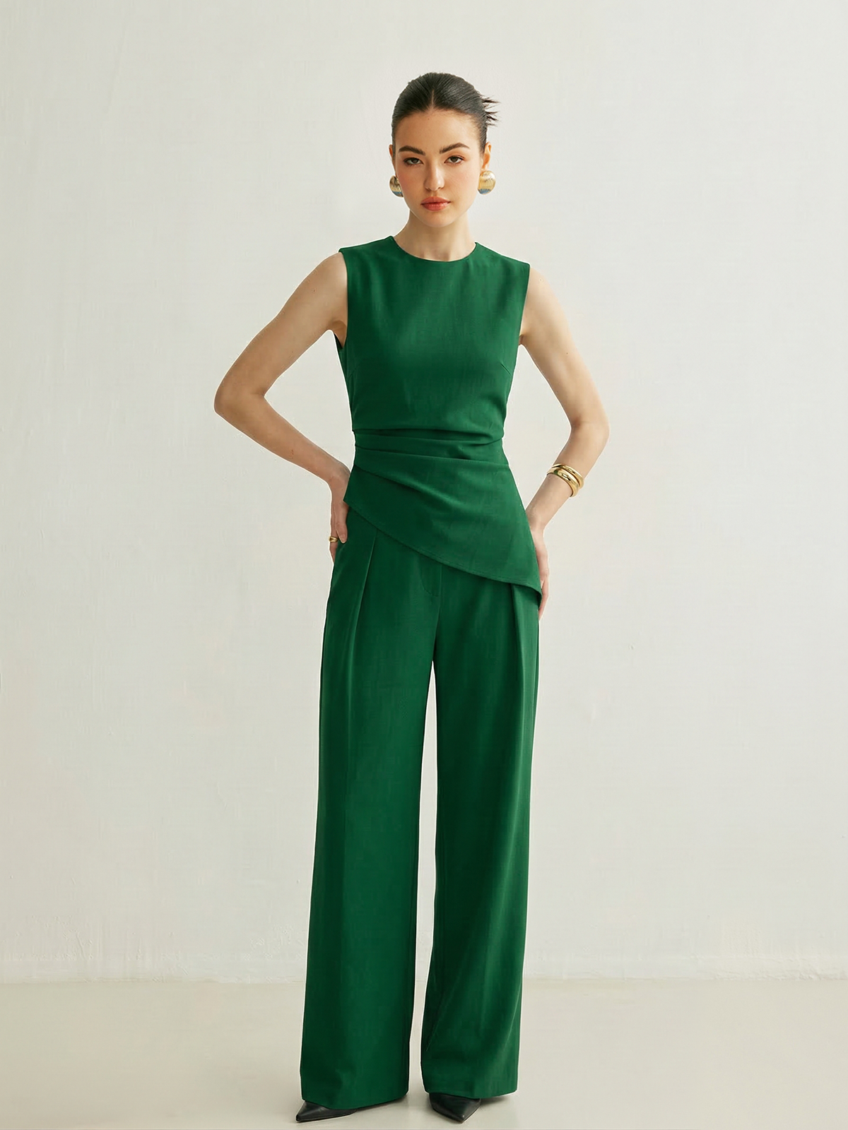Sleeveless Asymmetric Top & Pleated Pants Set