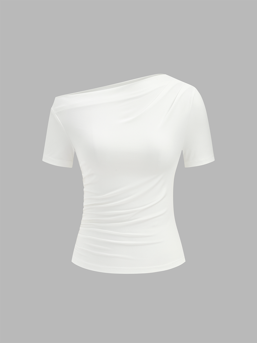 Ruched Off Shoulder Slim Short Sleeve Top