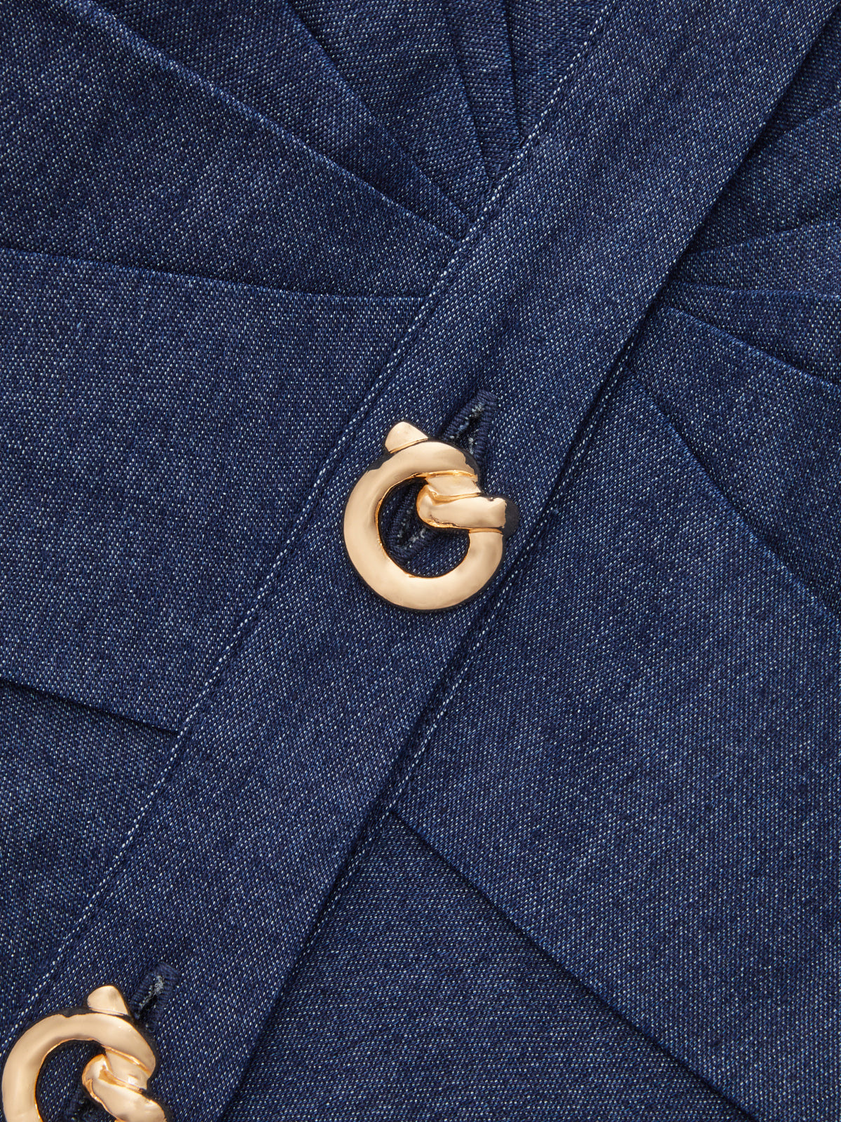 Metal Button Denim Halter Ruched Top