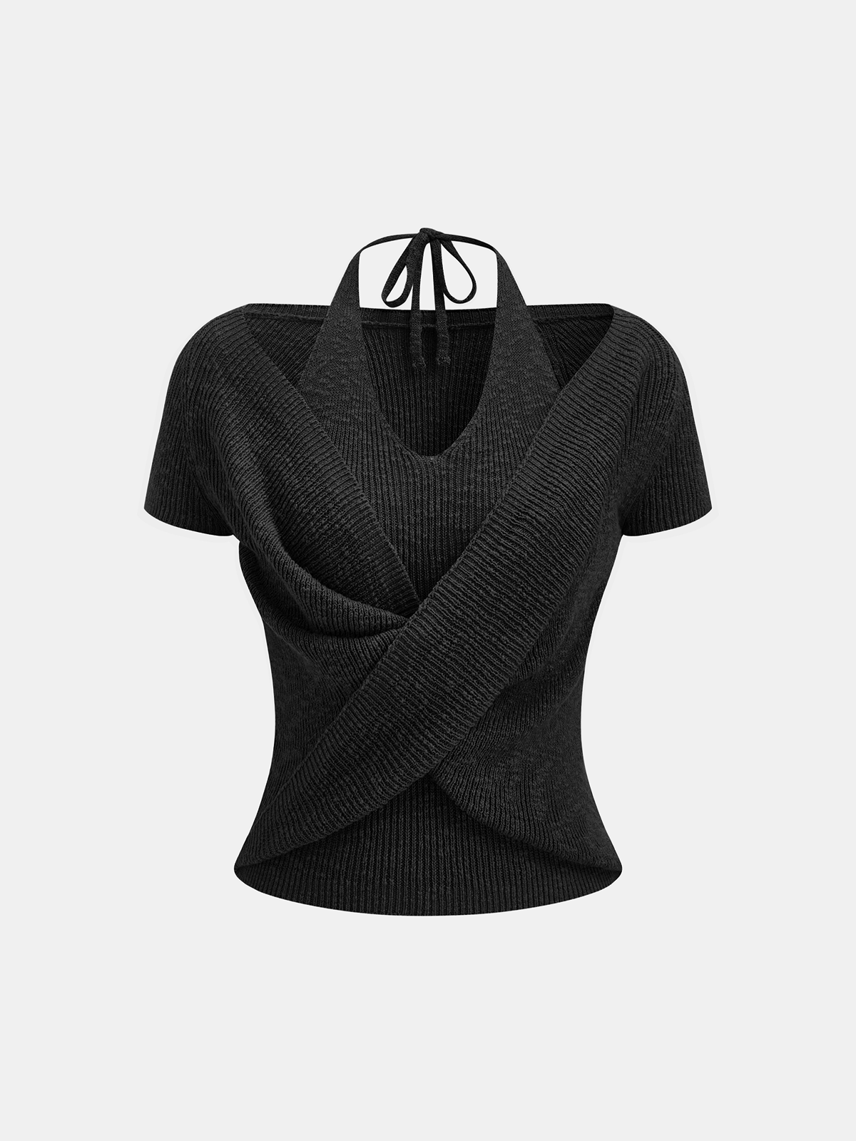 Halter Wrap Short Sleeve Knit Top