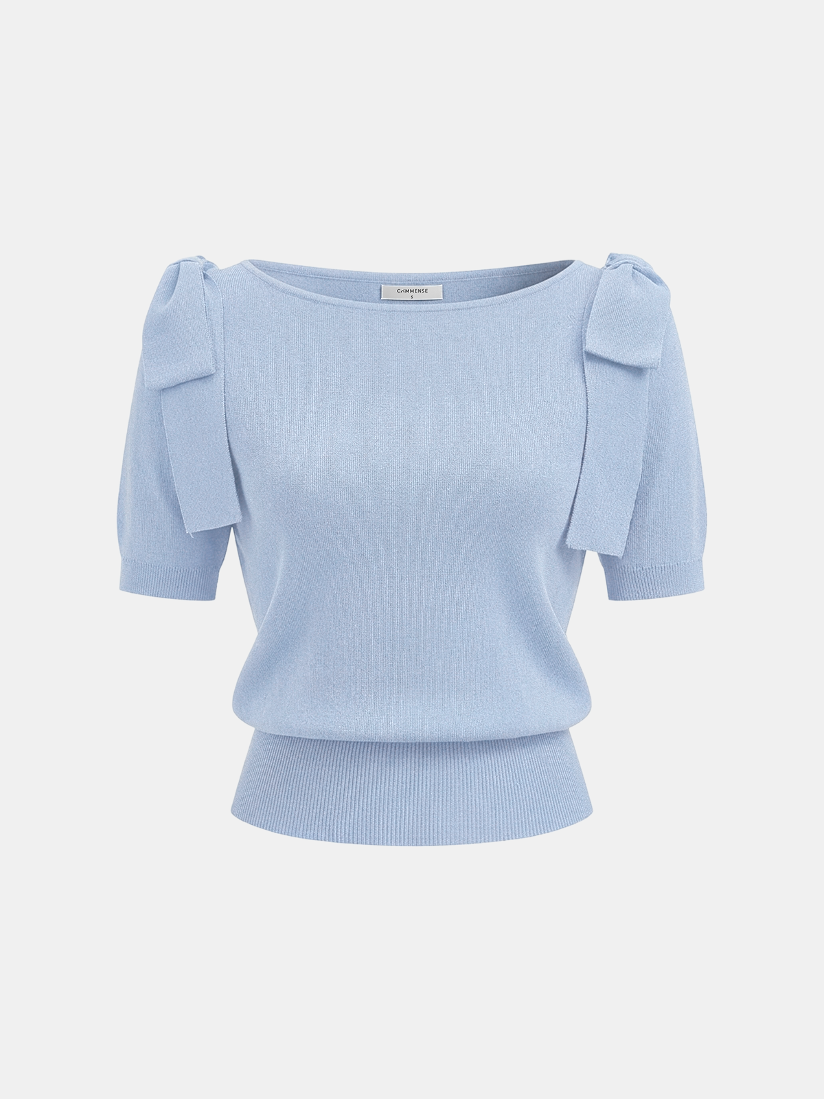 Bow Shoulder Short Sleeve Knit Sweater