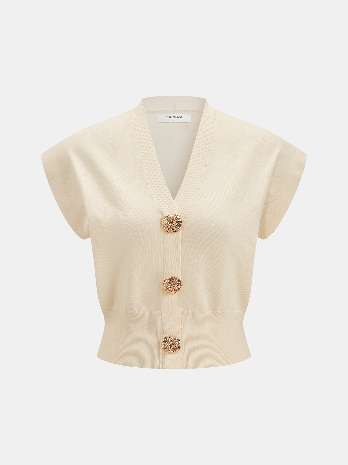 V-Neck Cap Sleeve Knit Top
