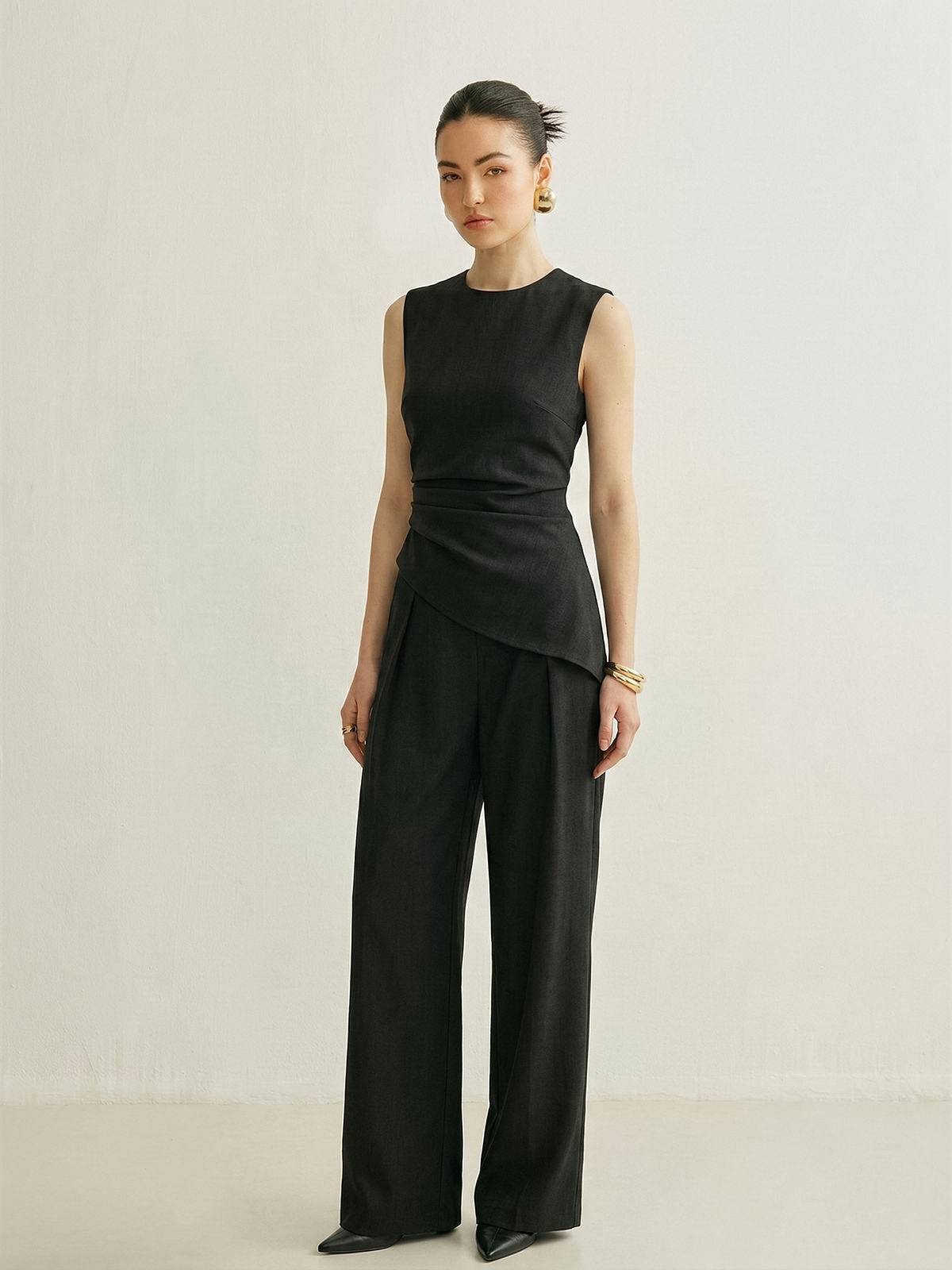 Sleeveless Asymmetric Top & Pleated Pants Set