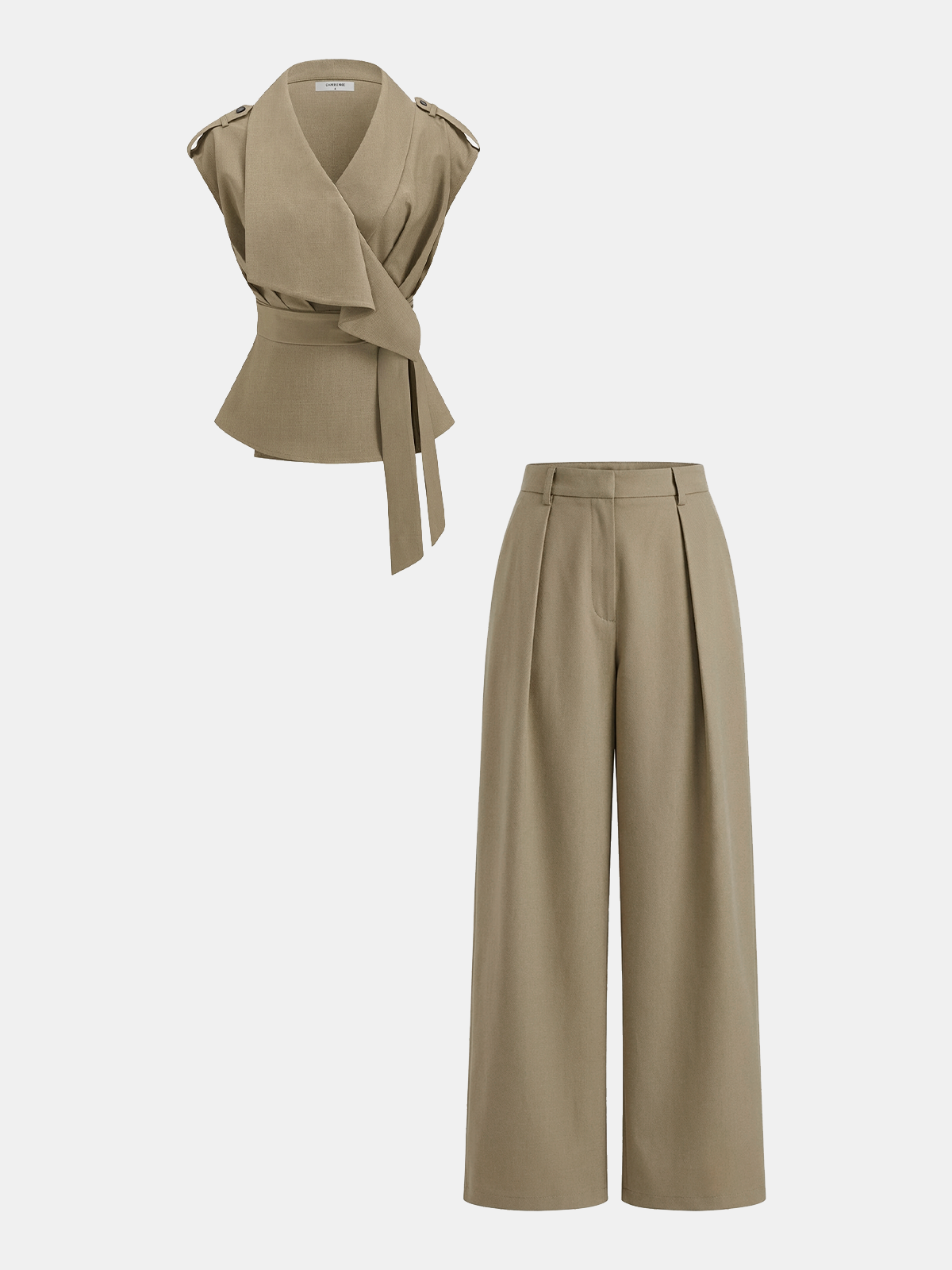 Wrap Front Fitted Top & Pleated Pants Set
