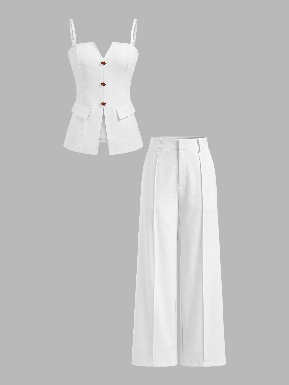 Buttoned Cami Top & Wide Leg Pants Set