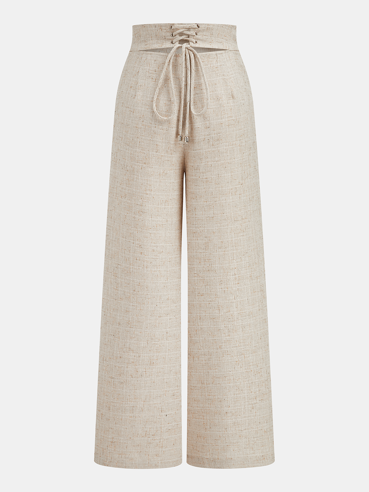 Textured Overlap Lace-Up Waist Wide Leg Pants