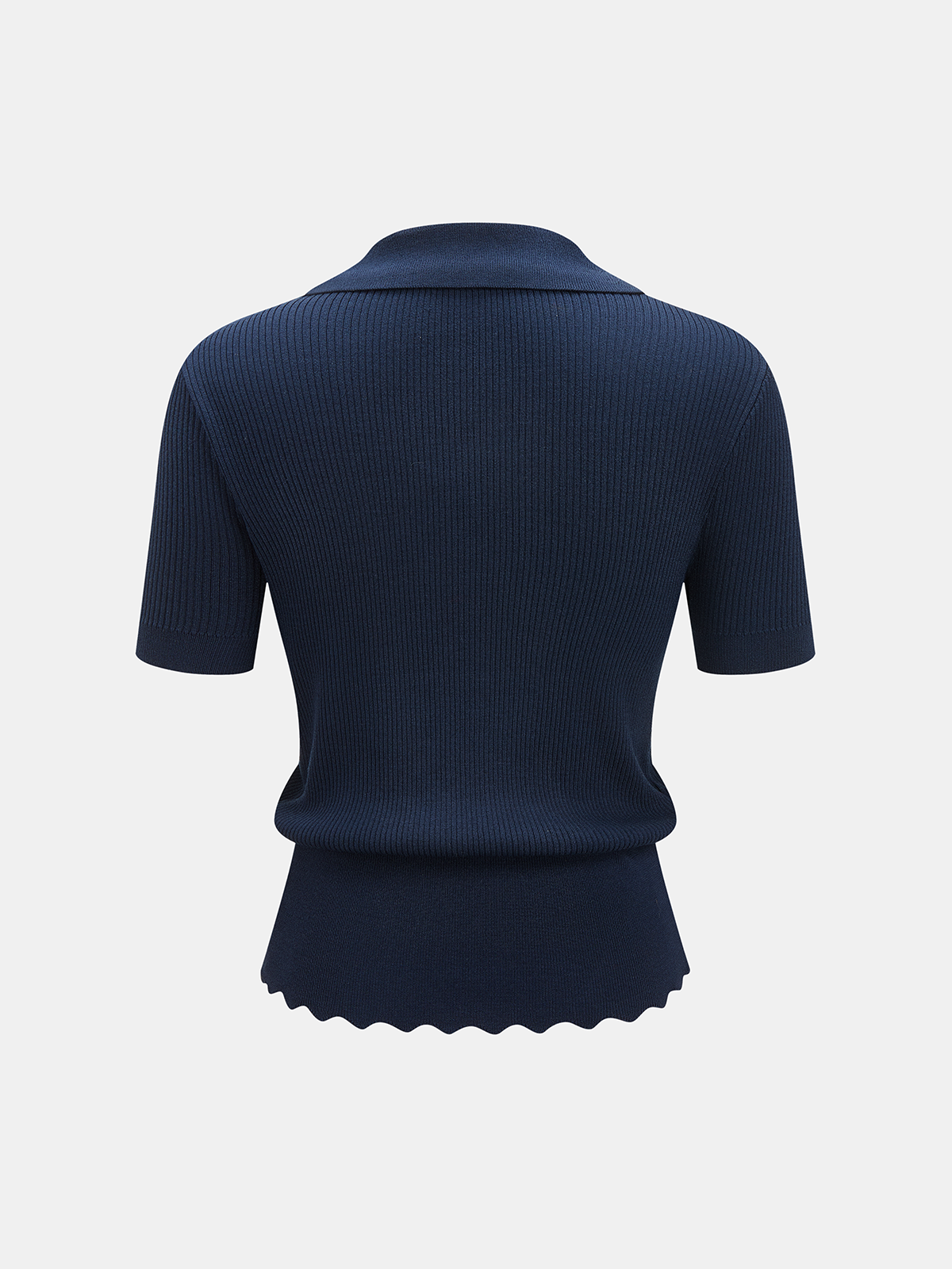 Short Sleeve Collared Buckle Rib Knit Top