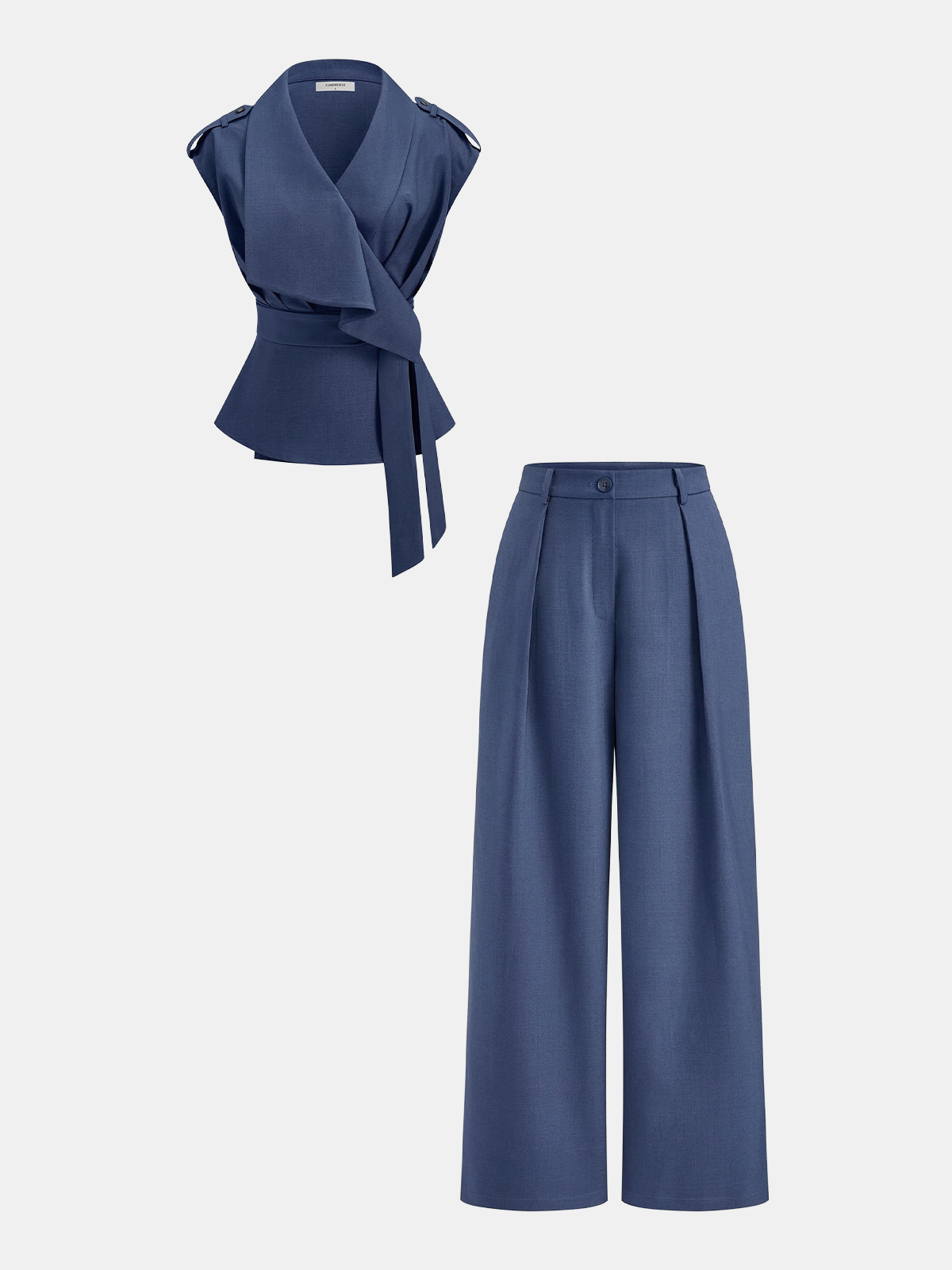 Wrap Front Fitted Top & Pleated Pants Set