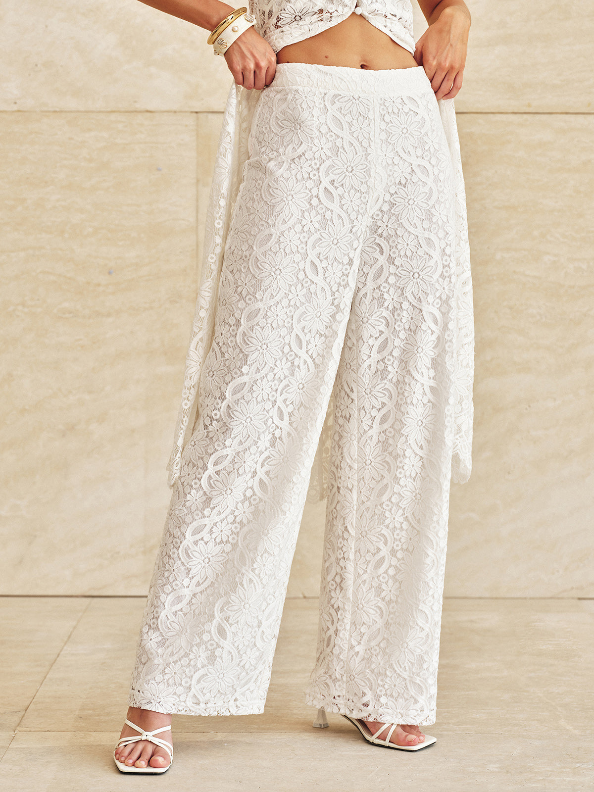 Lace Mid-Waist Wide-Leg Pants