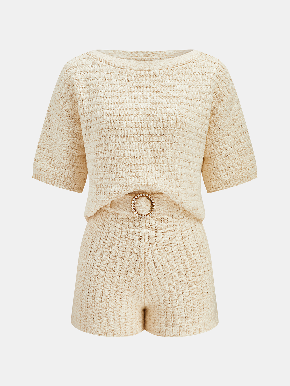 Textured Knit Short Sleeve Top & Shorts Set