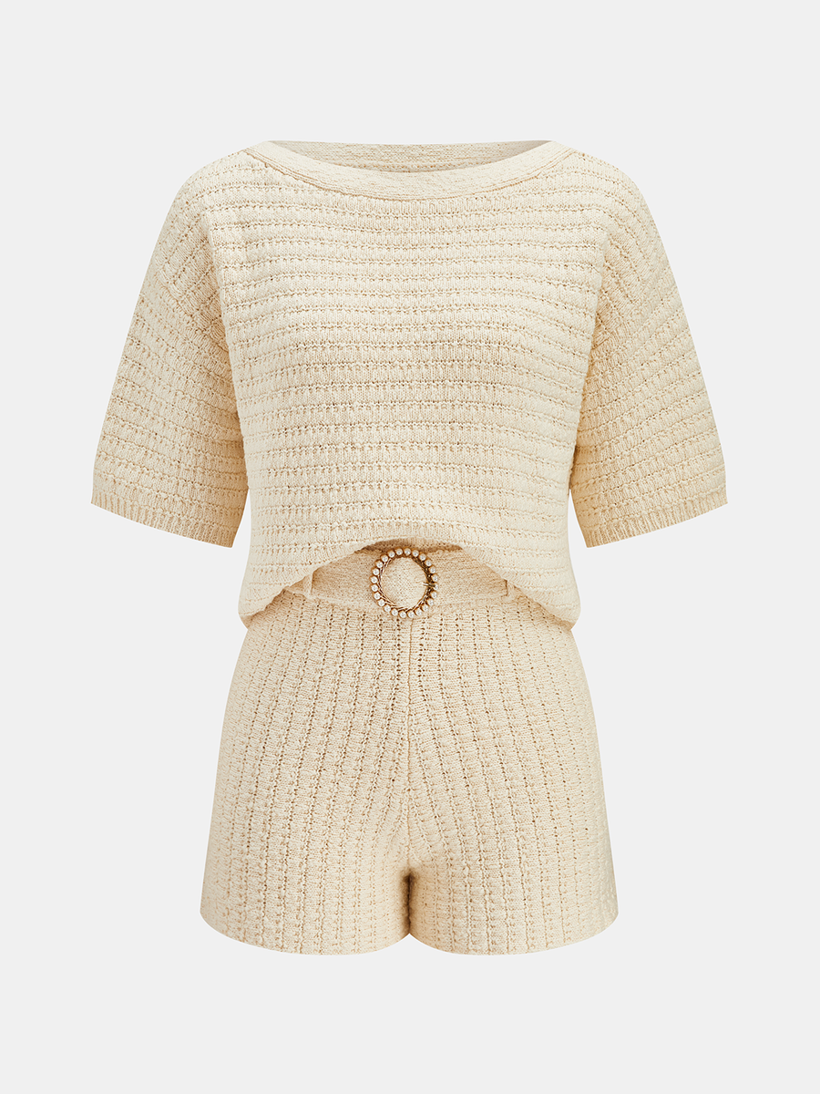 Textured Knit Short Sleeve Top & Shorts Set