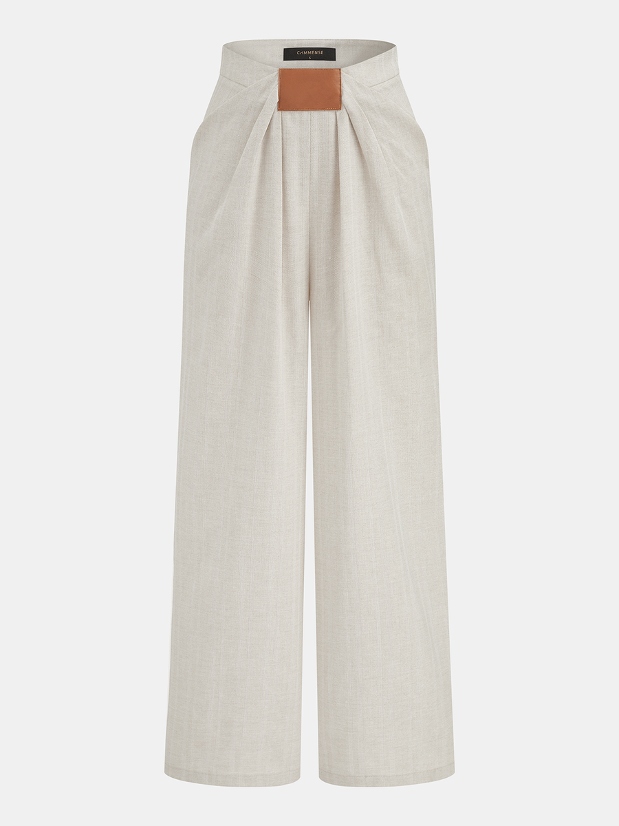 Cotton Linen Pleated Wide Leg Pants