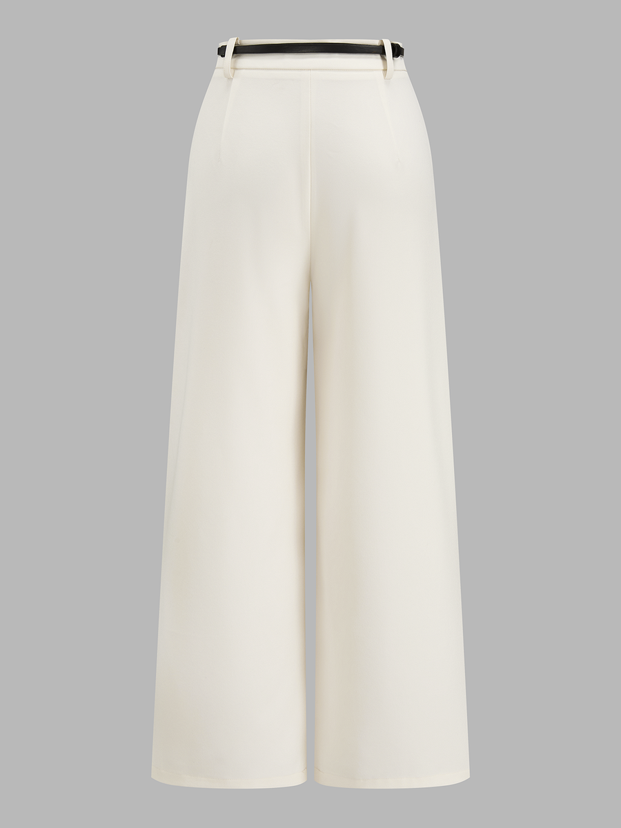 Mid Waist Belted Pleated Wide Leg Pants