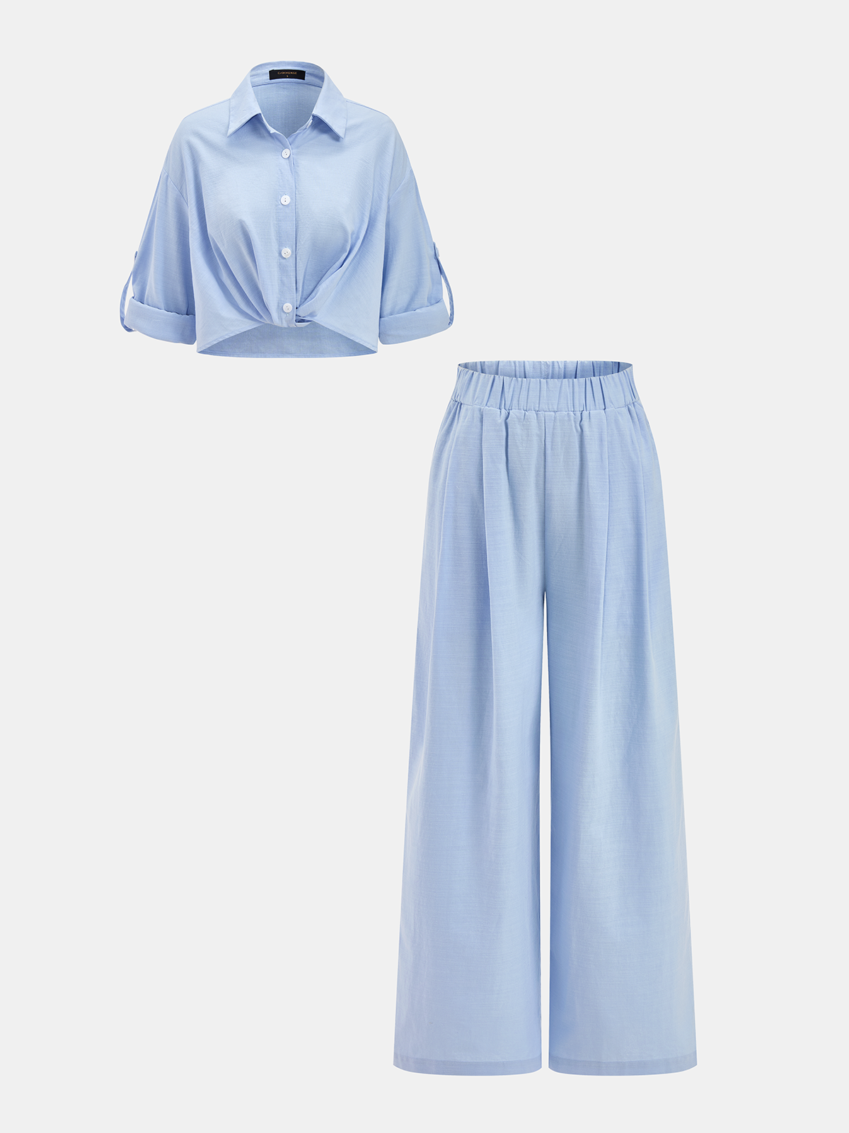 Cotton Linen Shirt & Wide Leg Pants Set
