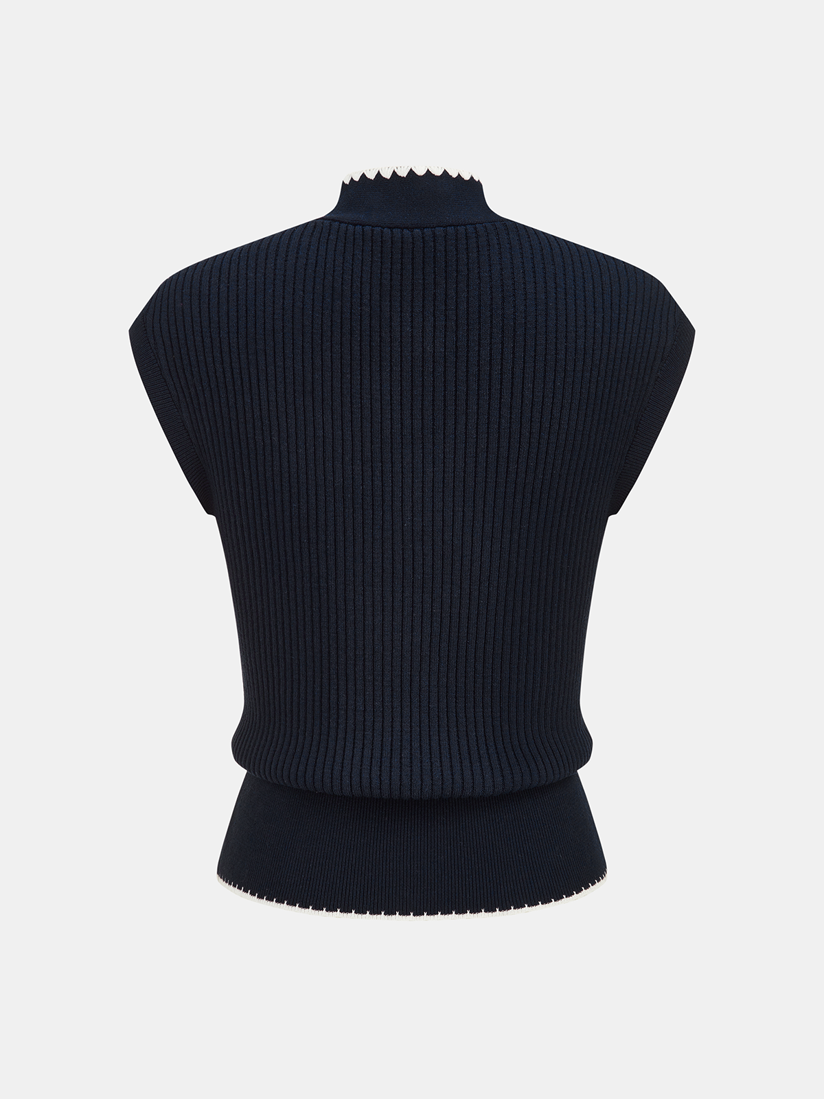 Scallop Trim Tie Neck Sleeveless Knit Top