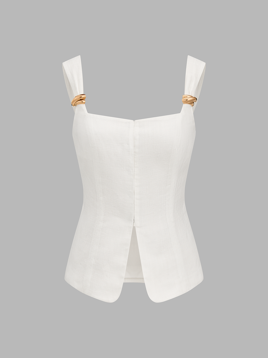 Linen Blend Metal Detail Cami Top