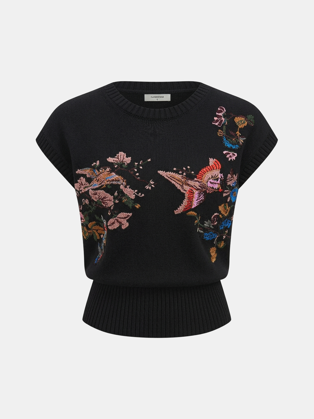Embroidered Floral Bird Knit Vest
