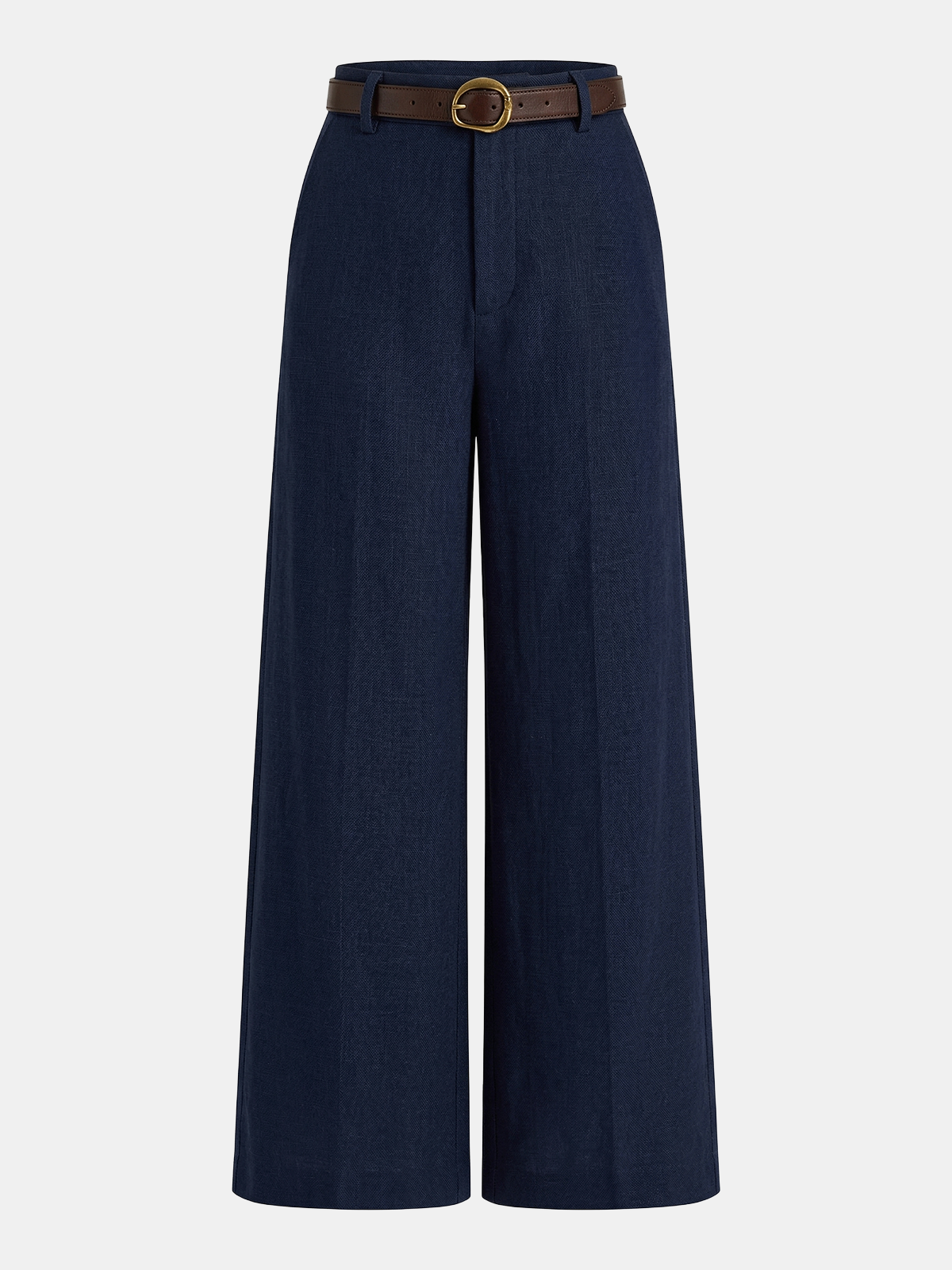 Belted Linen-Blend Wide-Leg Pants