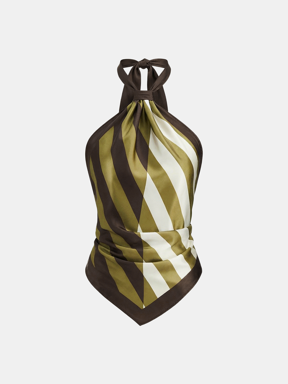 Geometric Striped Satin Halter Kerchief Top