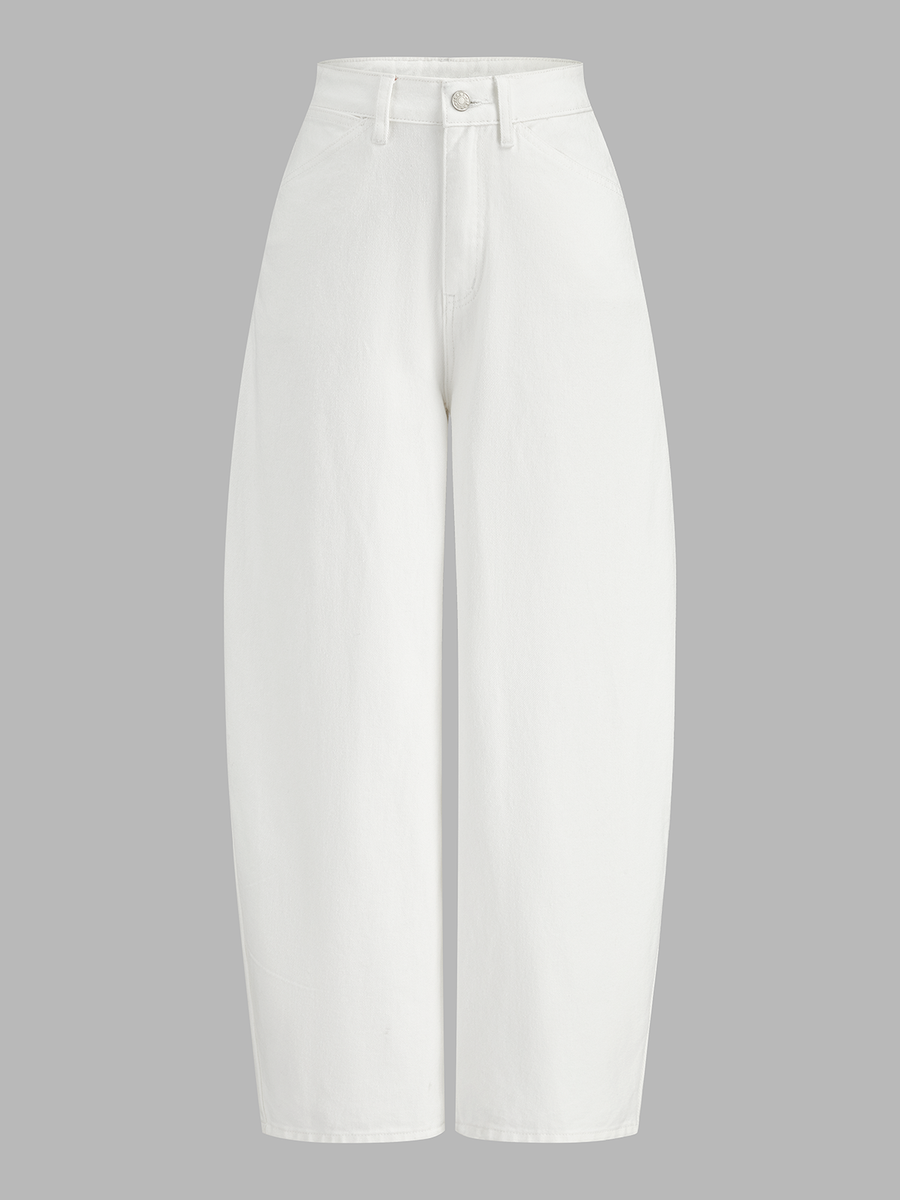 Mid-Waist Curved Leg Denim Pants