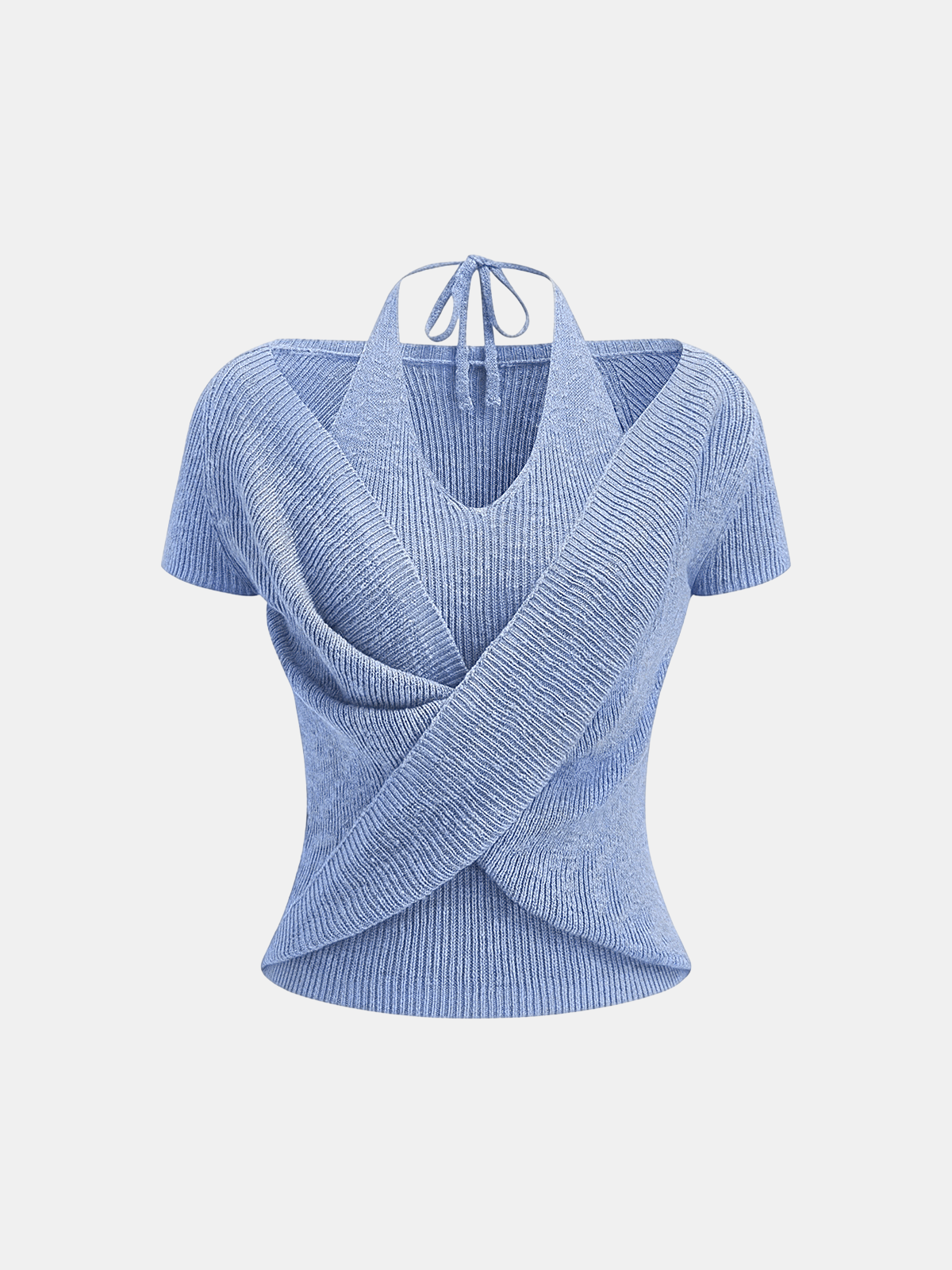 Halter Wrap Short Sleeve Knit Top