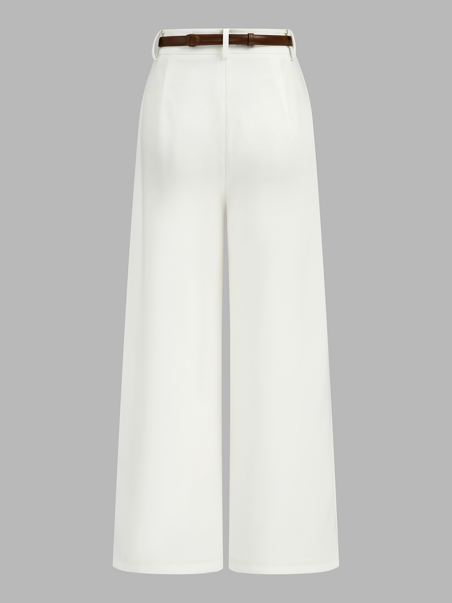 Belted Mid Waist Wide Leg Pants