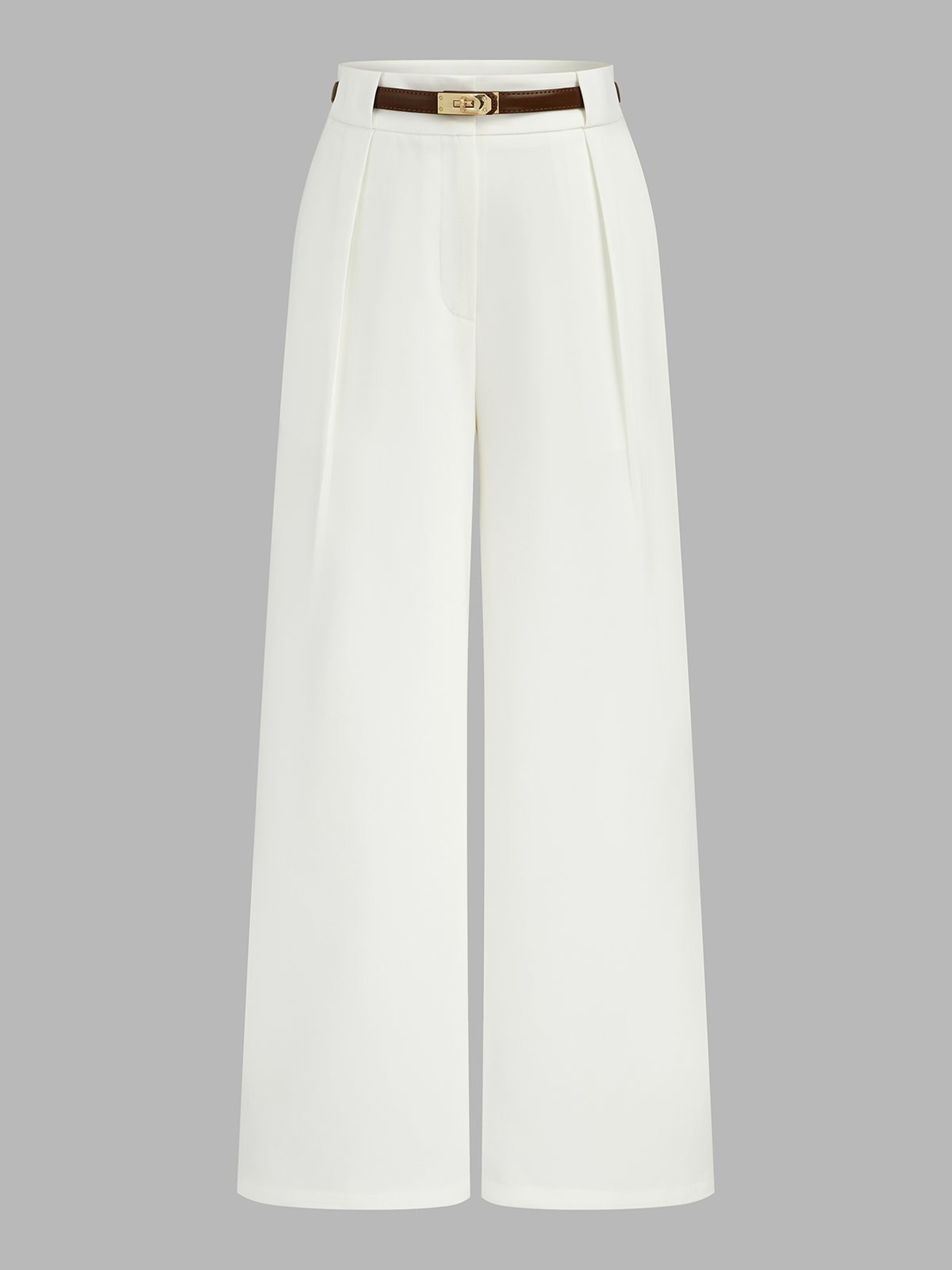 Belted Mid Waist Wide Leg Pants