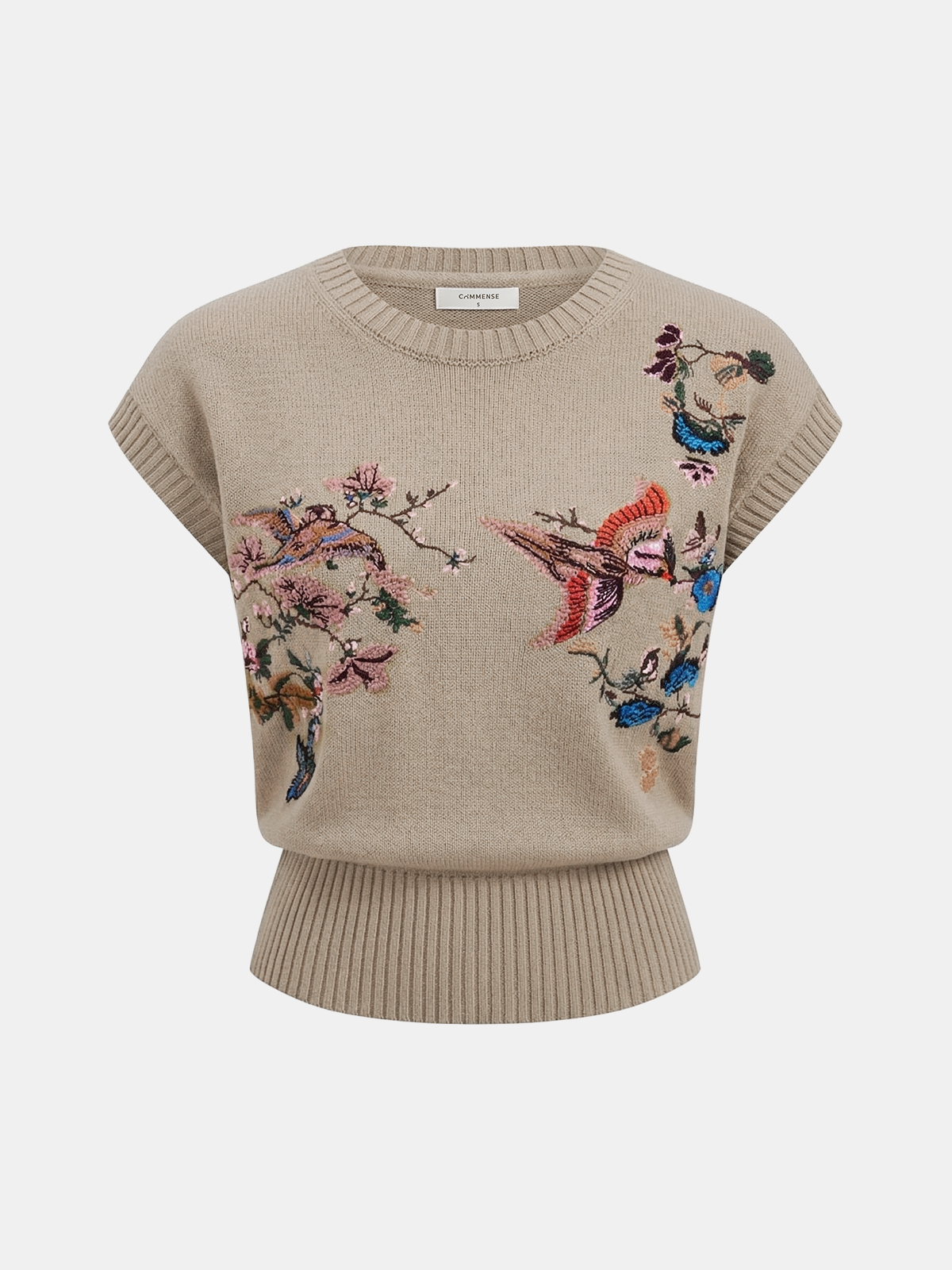 Embroidered Floral Bird Knit Vest