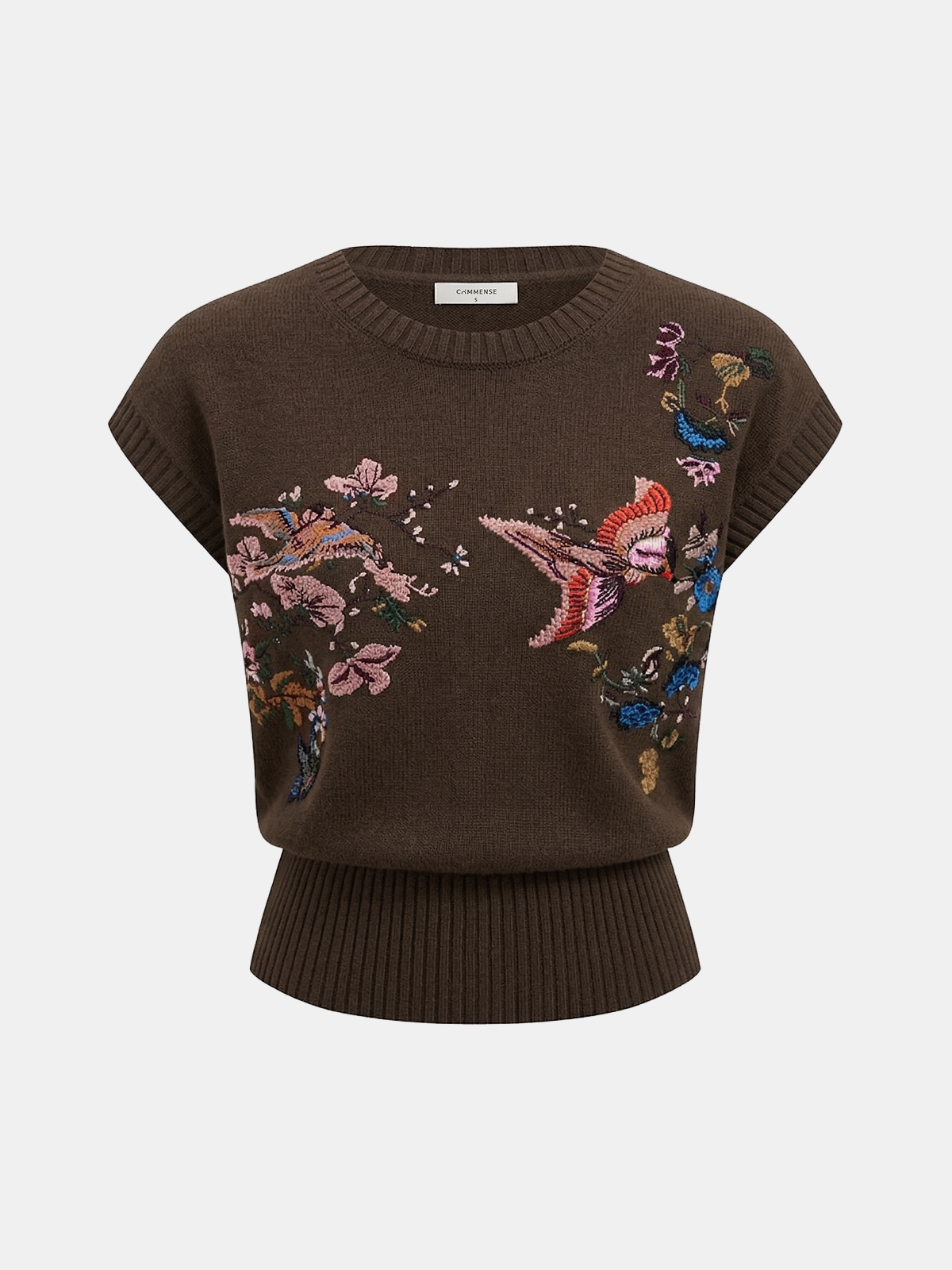 Embroidered Floral Bird Knit Vest