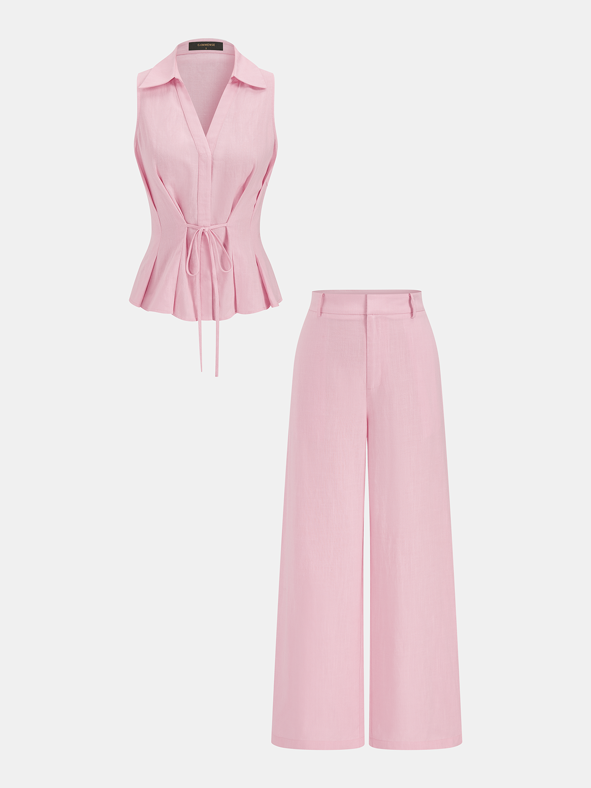 Linen-Blend Sleeveless Shirt & Pants Set