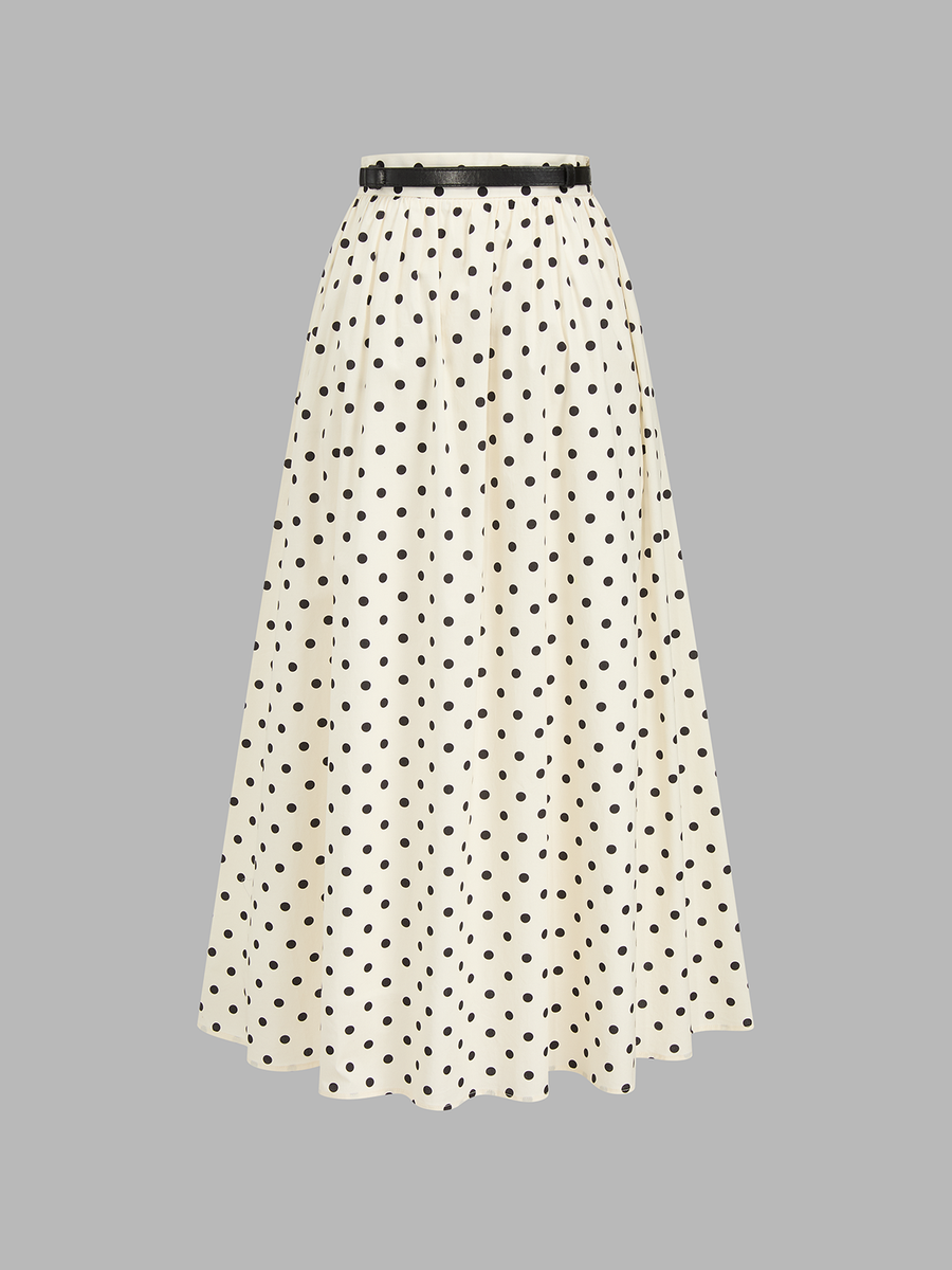 Polka Dot Belted Maxi Skirt