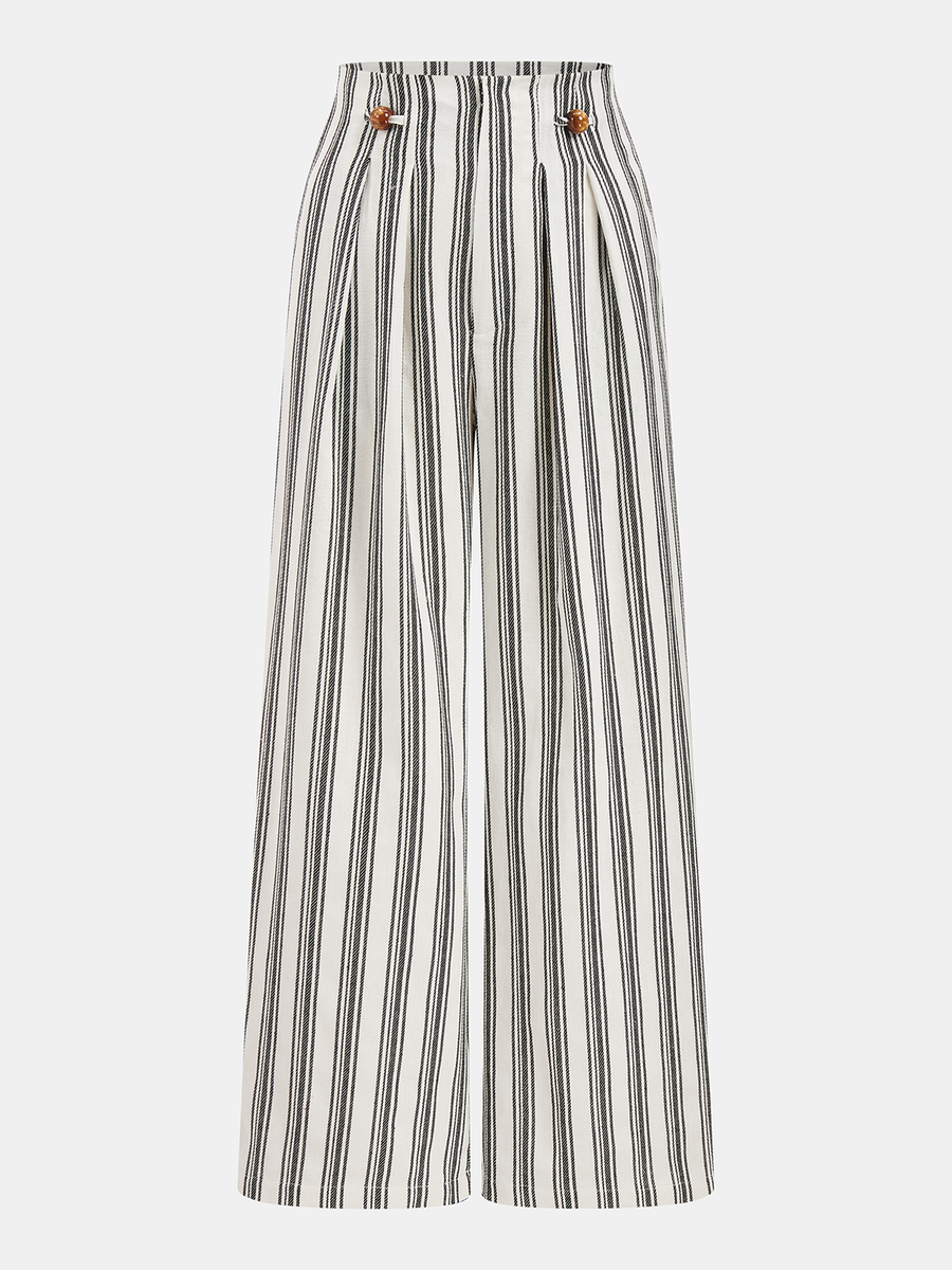 Cotton Linen Striped Wide Leg Pants